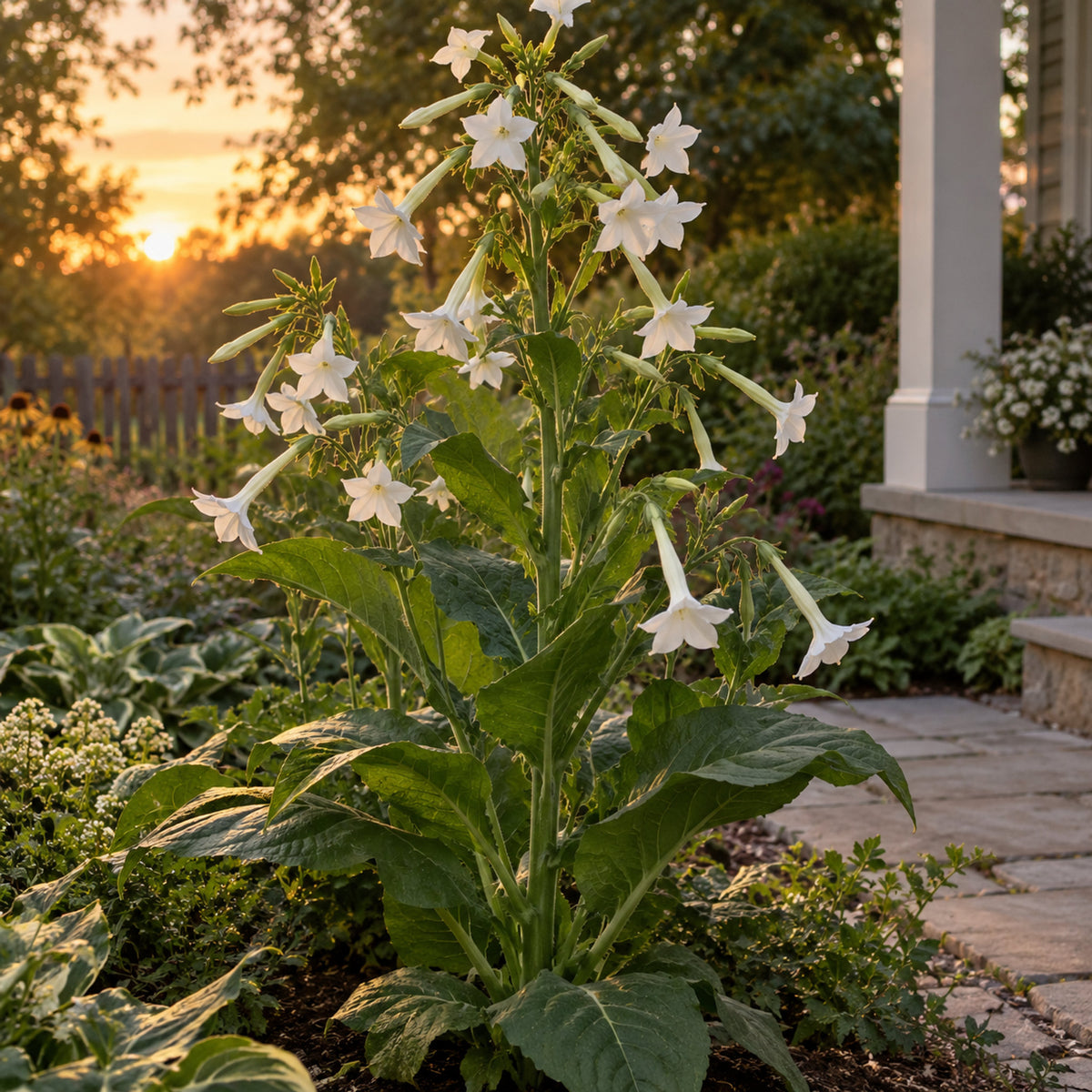 Indian Peace Pipe White Nicotiana Seeds growing in a home garden