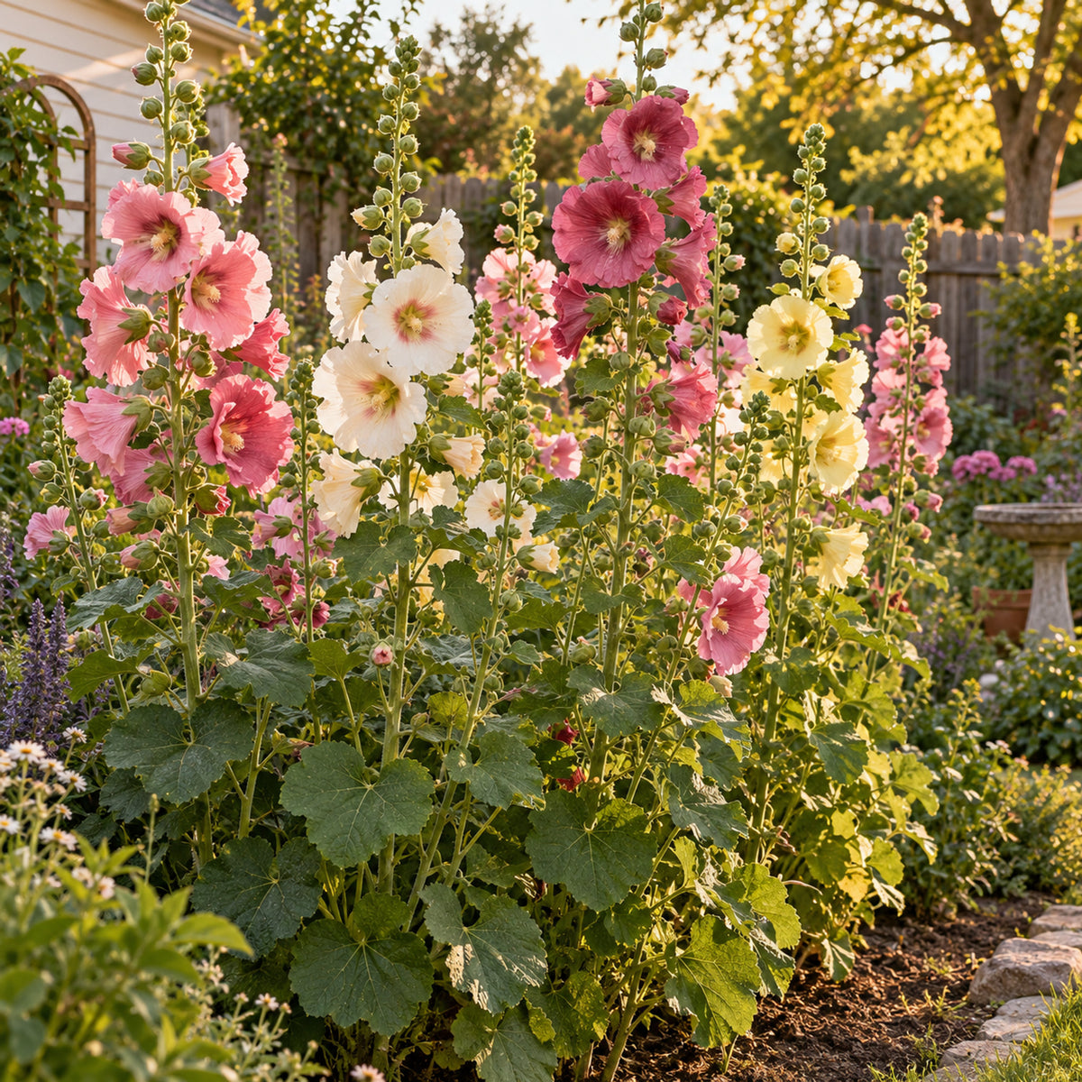 Indian Spring Hollyhock Flower Seeds growing in a home garden