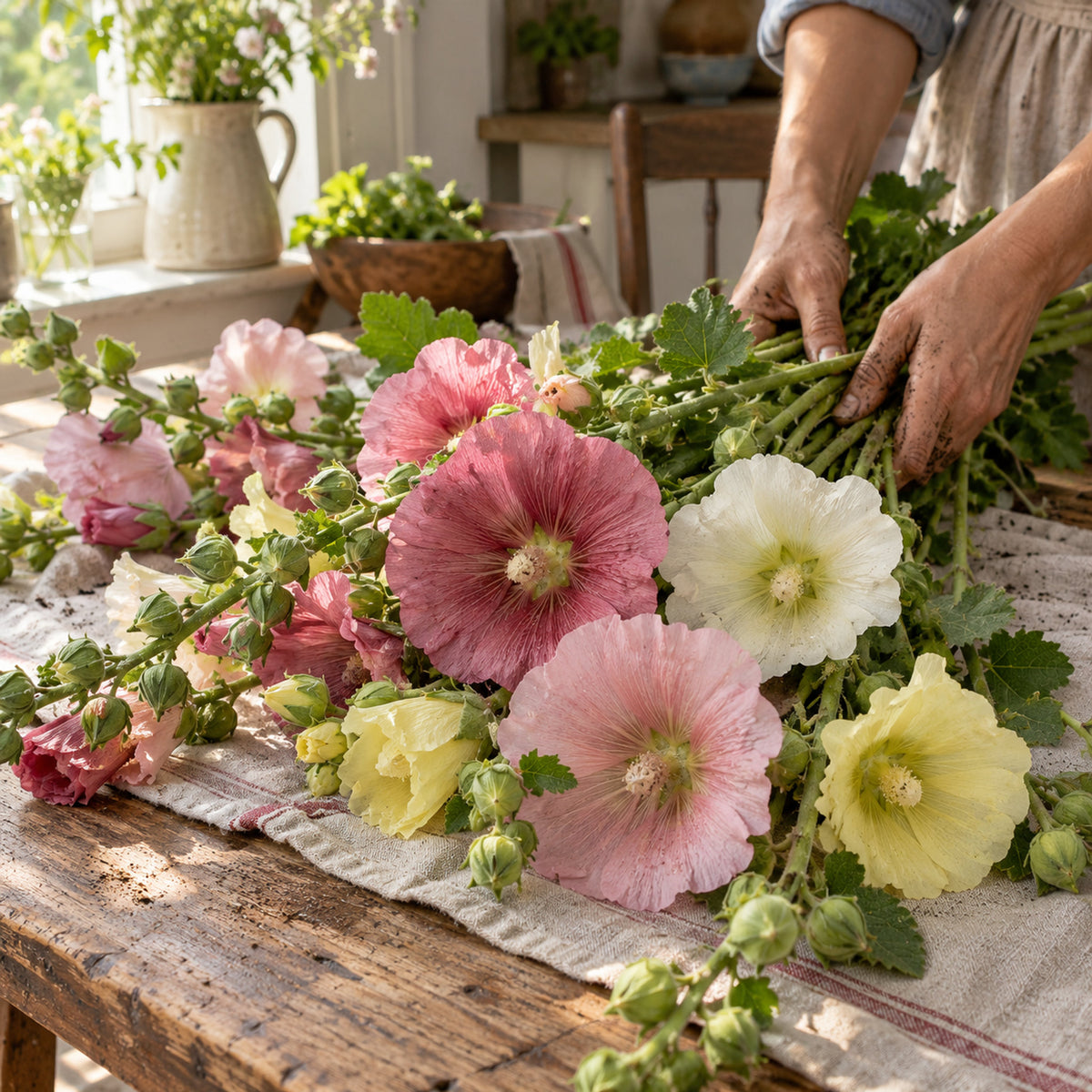 Indian Spring Hollyhock Flower Seeds harvest up close