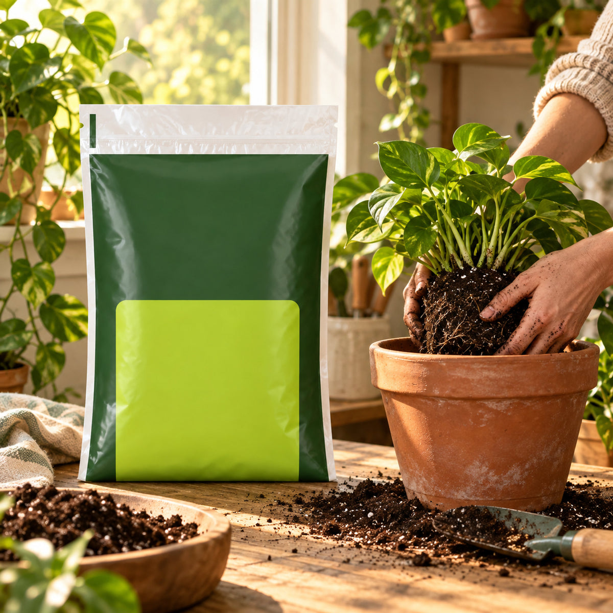 Indoor Potting Mix, 16 Quarts in use in a home garden