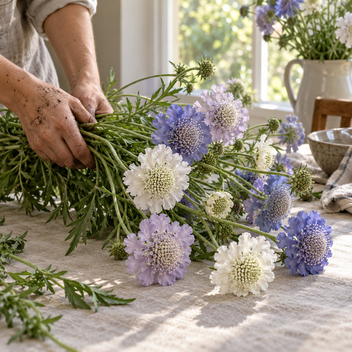 Isaac House Pincushion Flower Mix Seeds harvest up close
