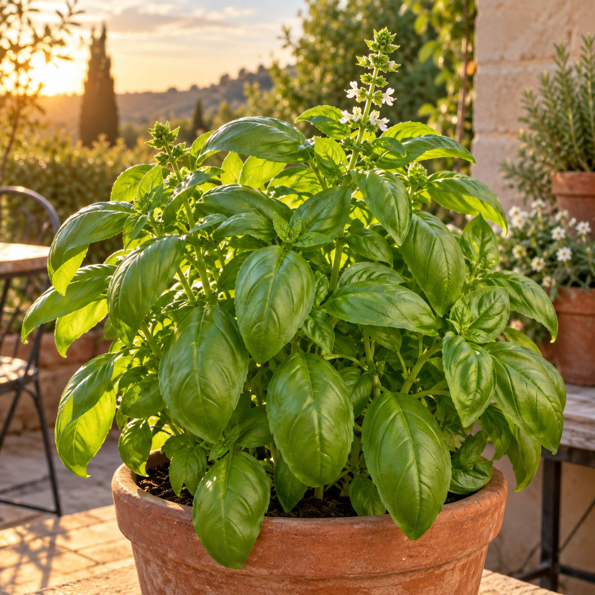 Italian Genovese Basil Seeds growing in a home garden