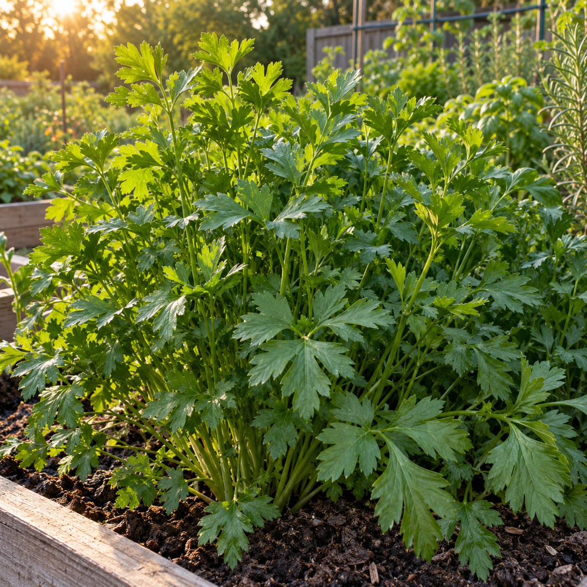 Italian Giant Parsley Seeds growing in a home garden