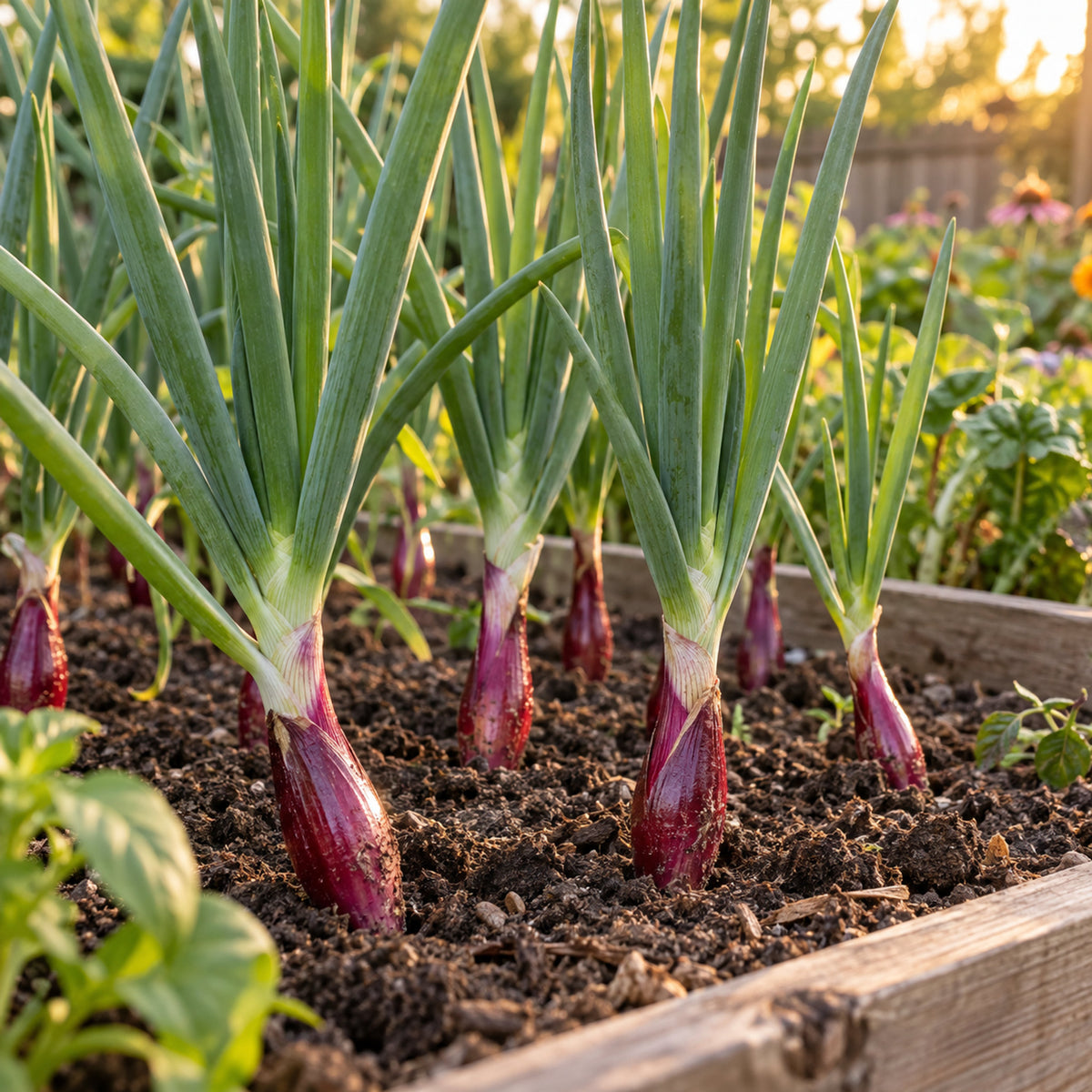 Italian Red of Florence Scallion Seeds growing in a home garden