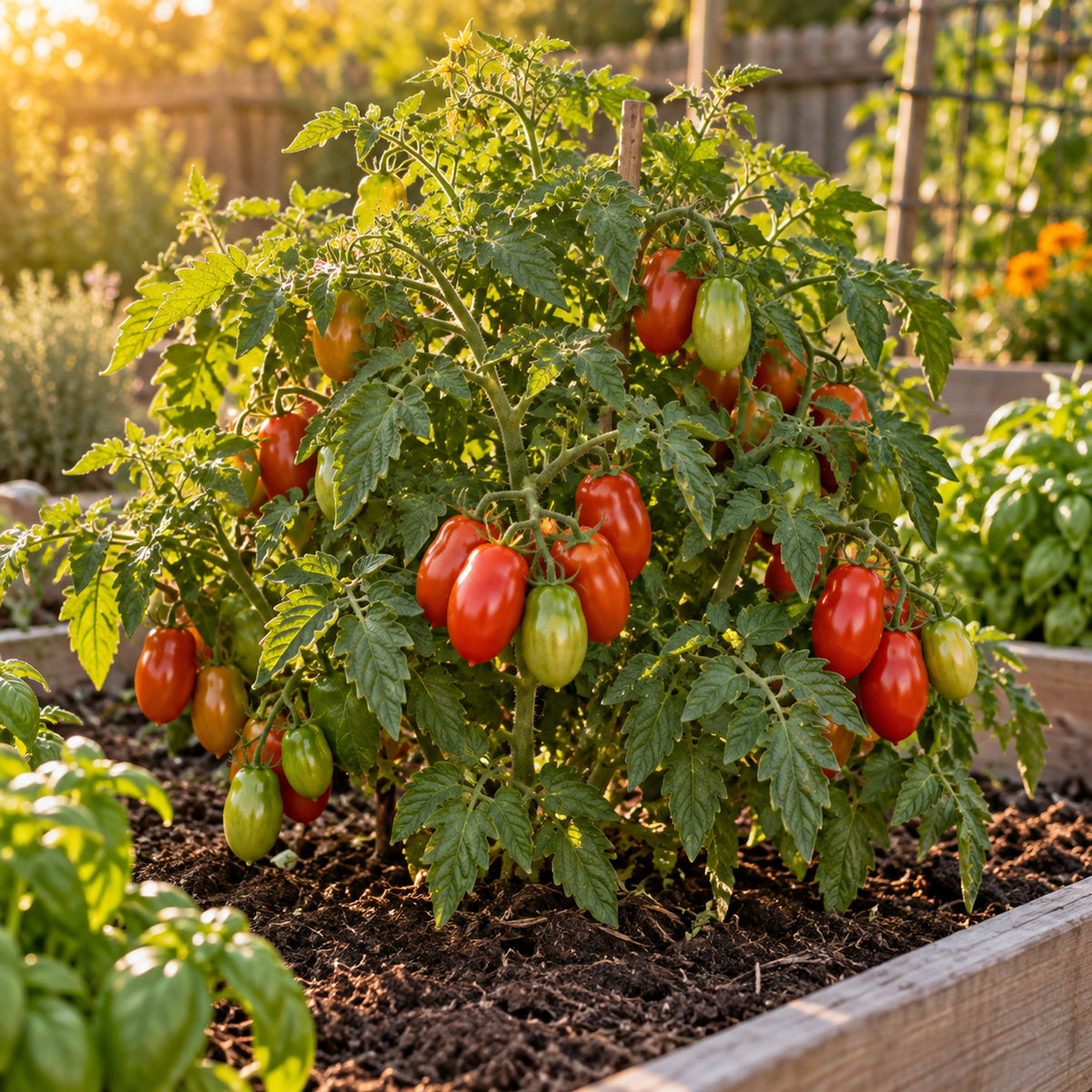 Italian Roma Bush Tomato Seeds growing in a home garden