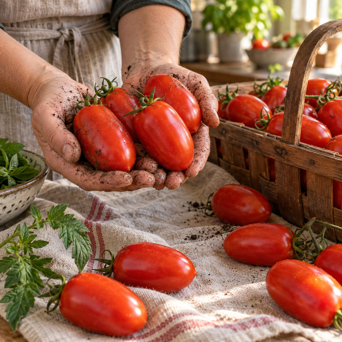 Italian Roma Bush Tomato Seeds harvest up close
