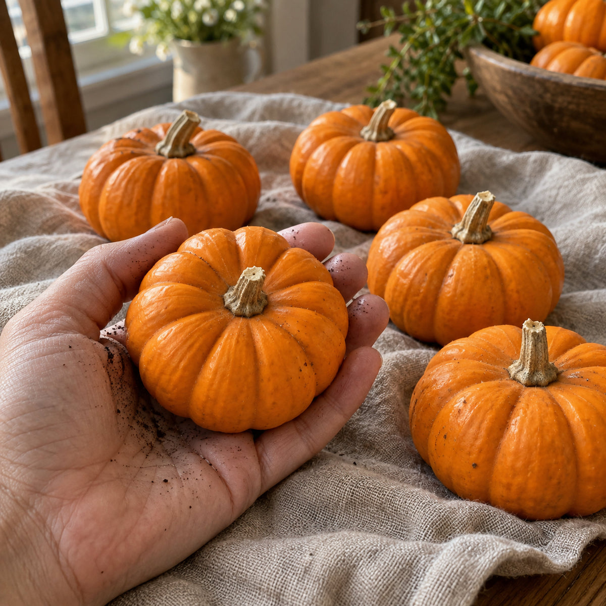 Jack Be Little Mini Pumpkin Seeds harvest up close