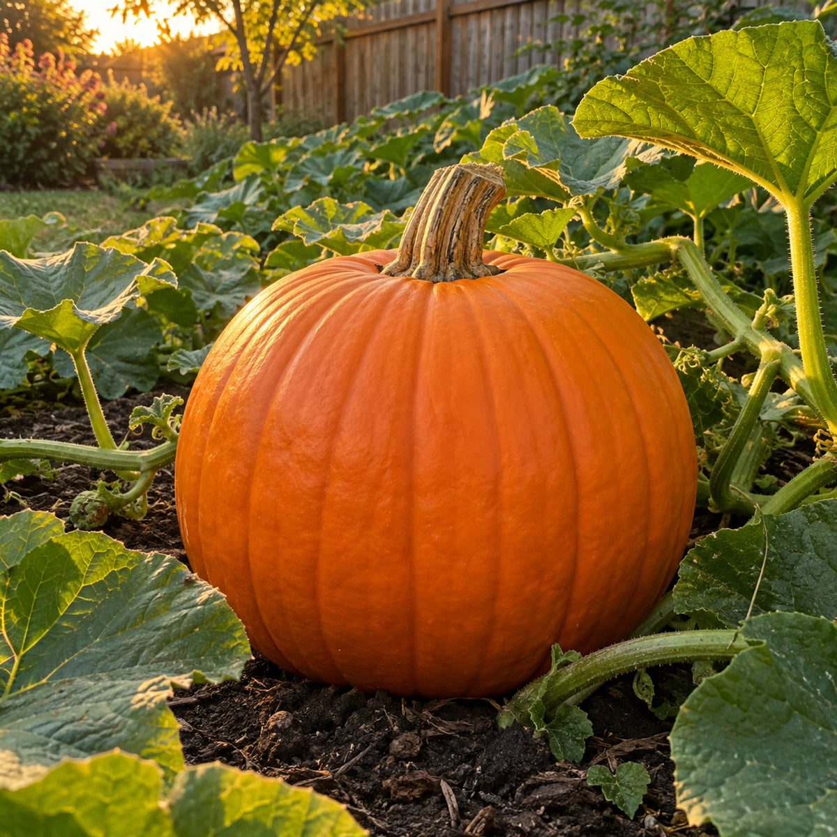 Jack O Lantern Carving Pumpkin Seeds growing in a home garden