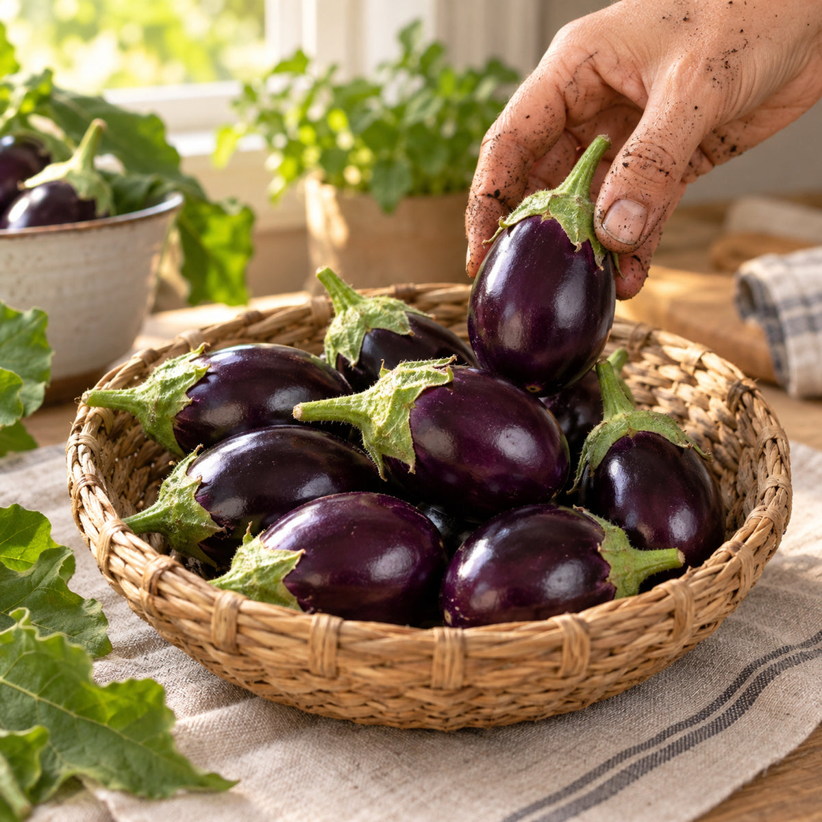 Jewel Amethyst Eggplant Seeds harvest up close