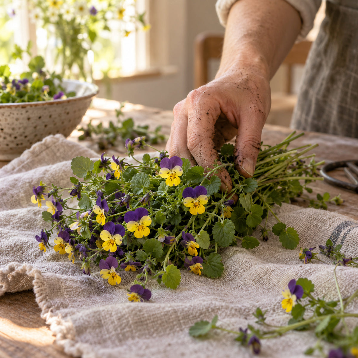 Johnny Jump Up Viola Flower Seeds harvest up close