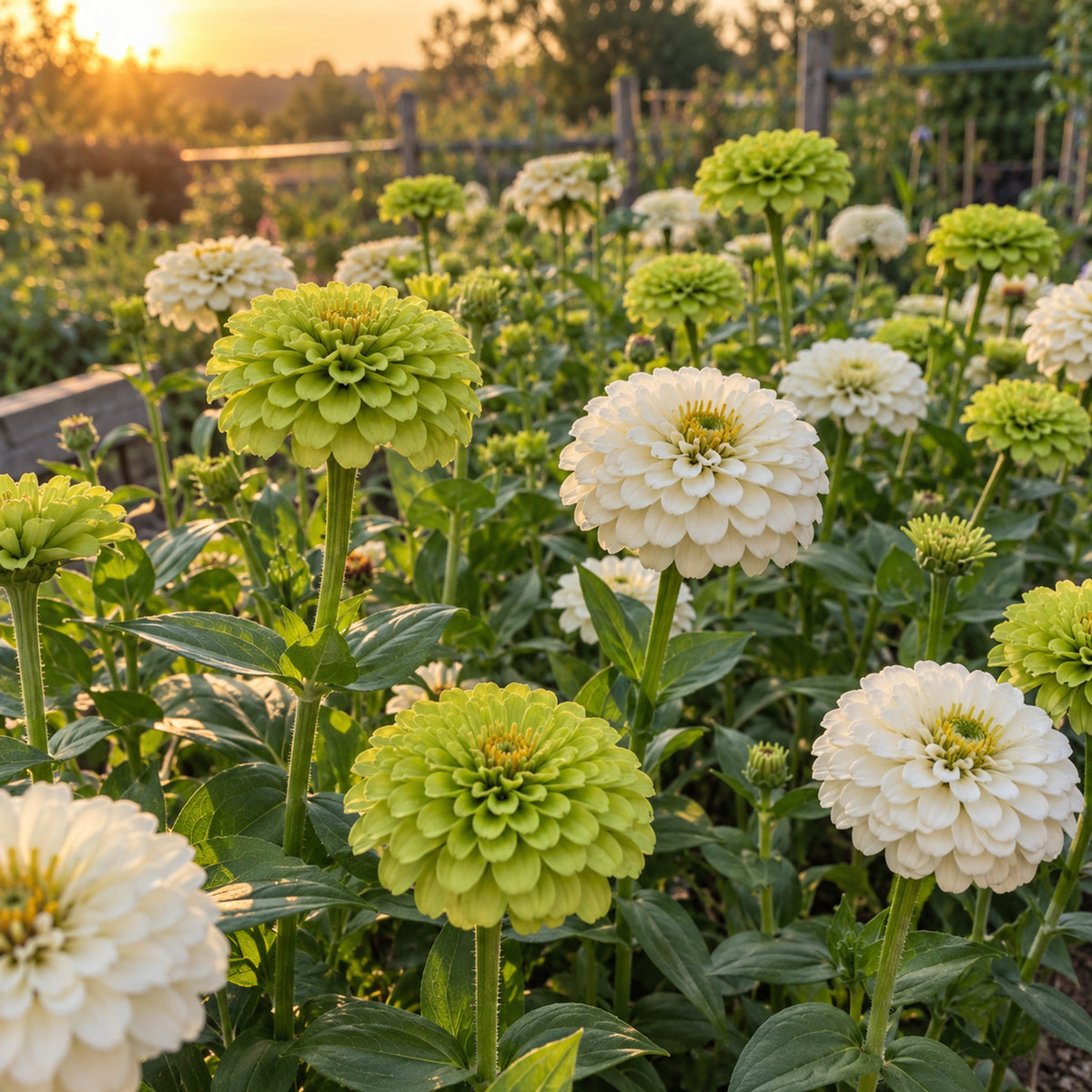 Key Lime Zinnia Blend Seeds growing in a home garden