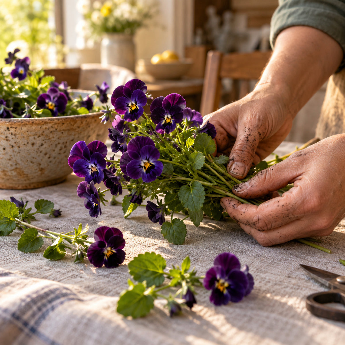 King Henry Purple Viola Seeds harvest up close