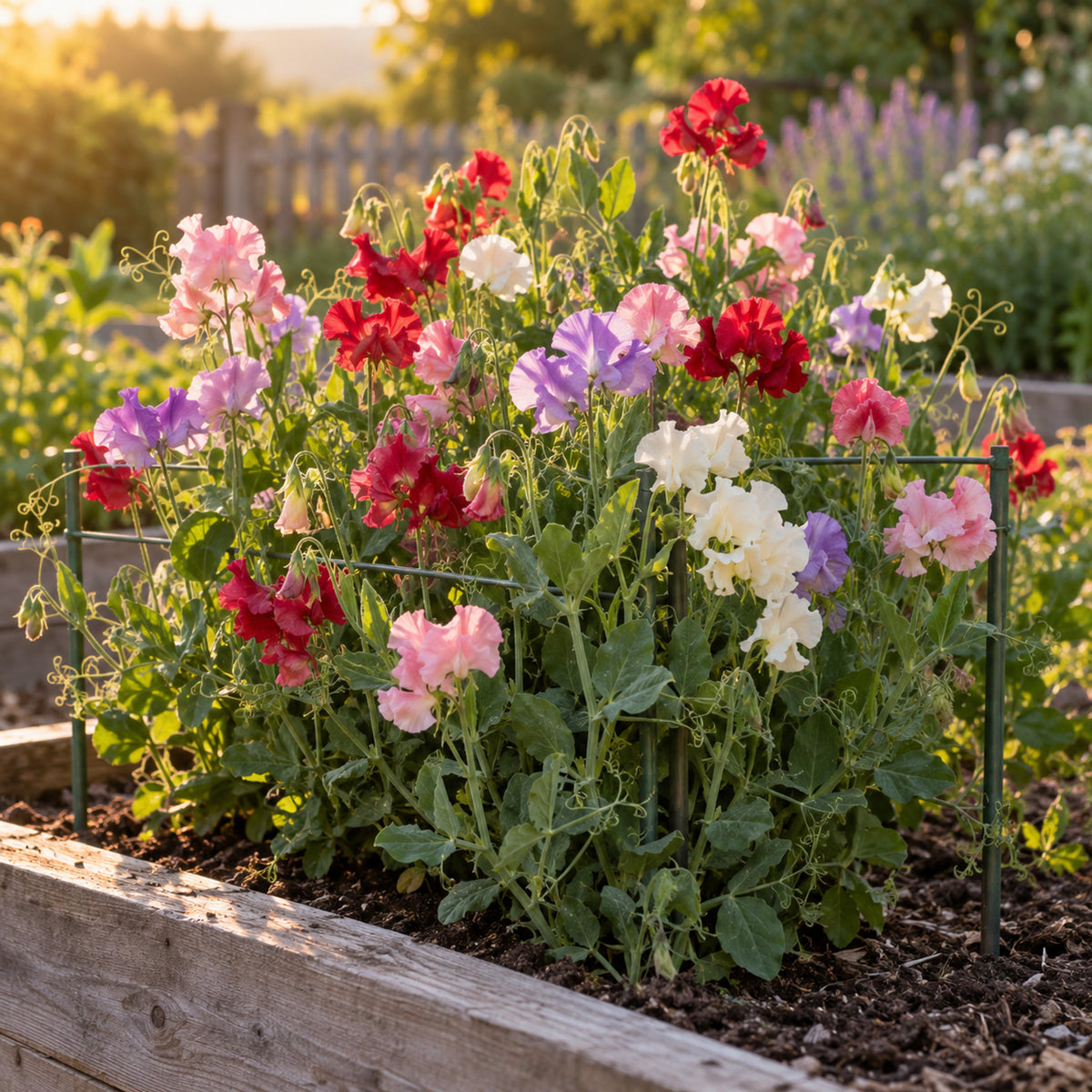 Knee Hi Sweet Pea Flower Mix Seeds growing in a home garden