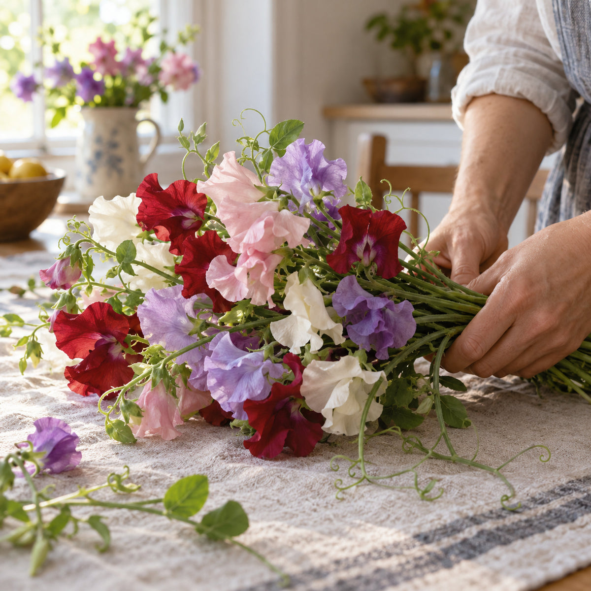 Knee Hi Sweet Pea Flower Mix Seeds harvest up close