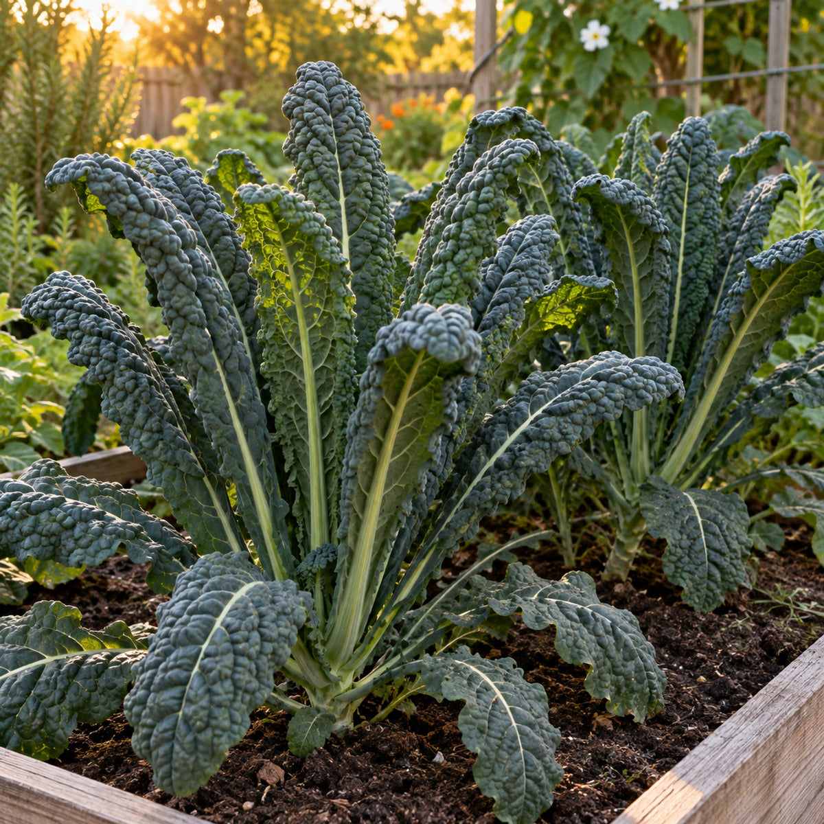 Lacinato Dinosaur Kale Seeds growing in a home garden