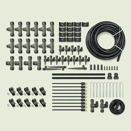 Large Irrigation Kit With Clamp Set on a soft green background