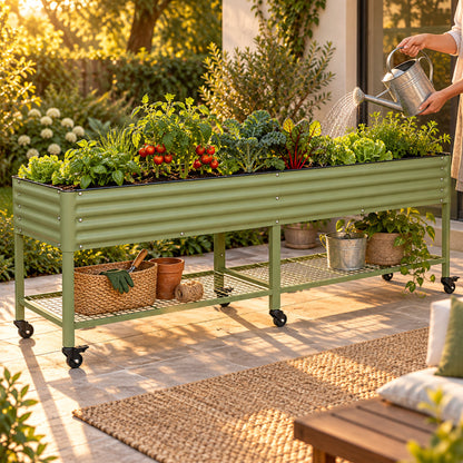 Large Rolling Elevated Bed, 30 x 120 Inches in use in a home garden