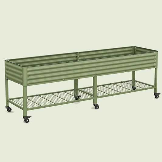 Large Rolling Elevated Bed, 30 x 120 Inches on a soft green background