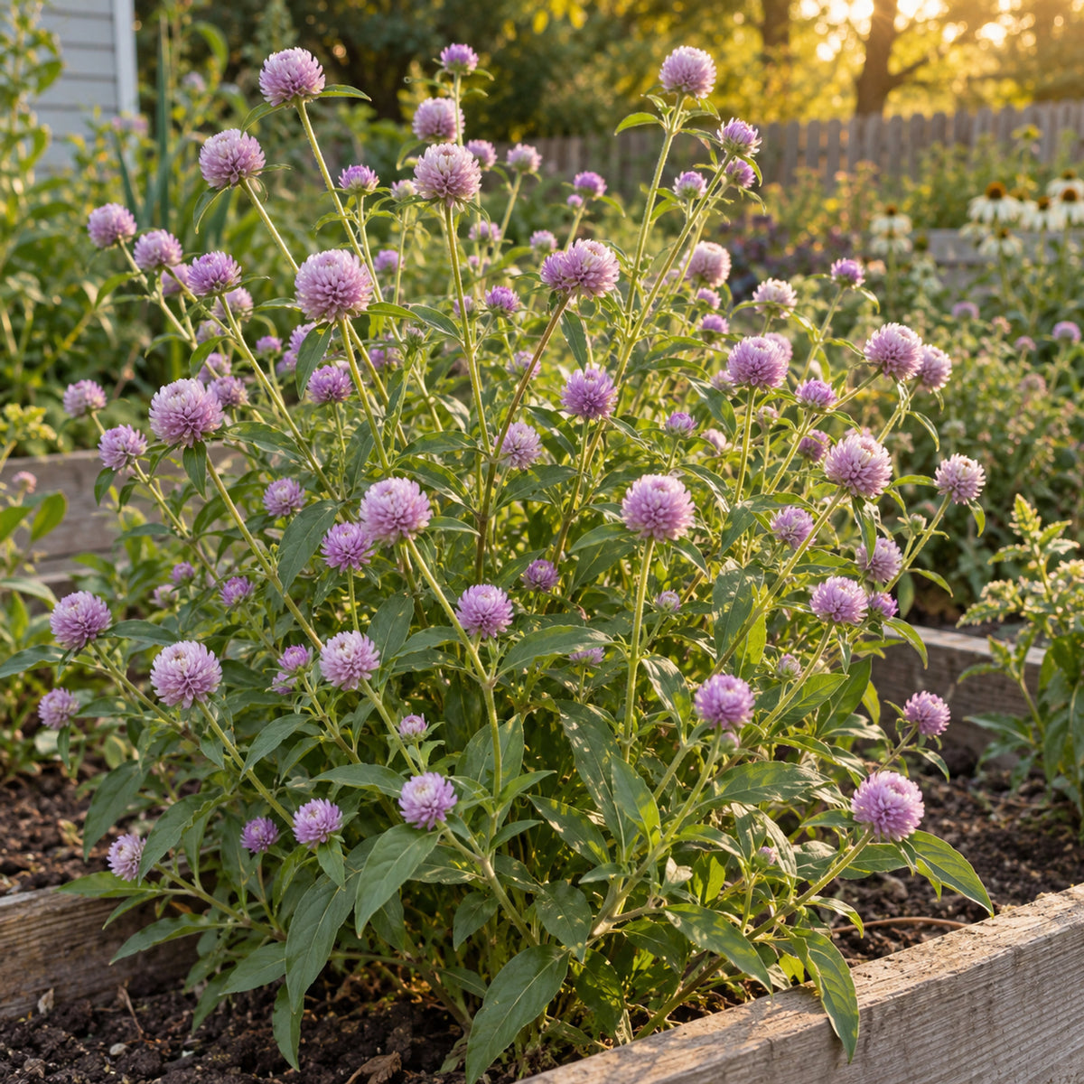 Lavender Lady Gomphrena Seeds growing in a home garden