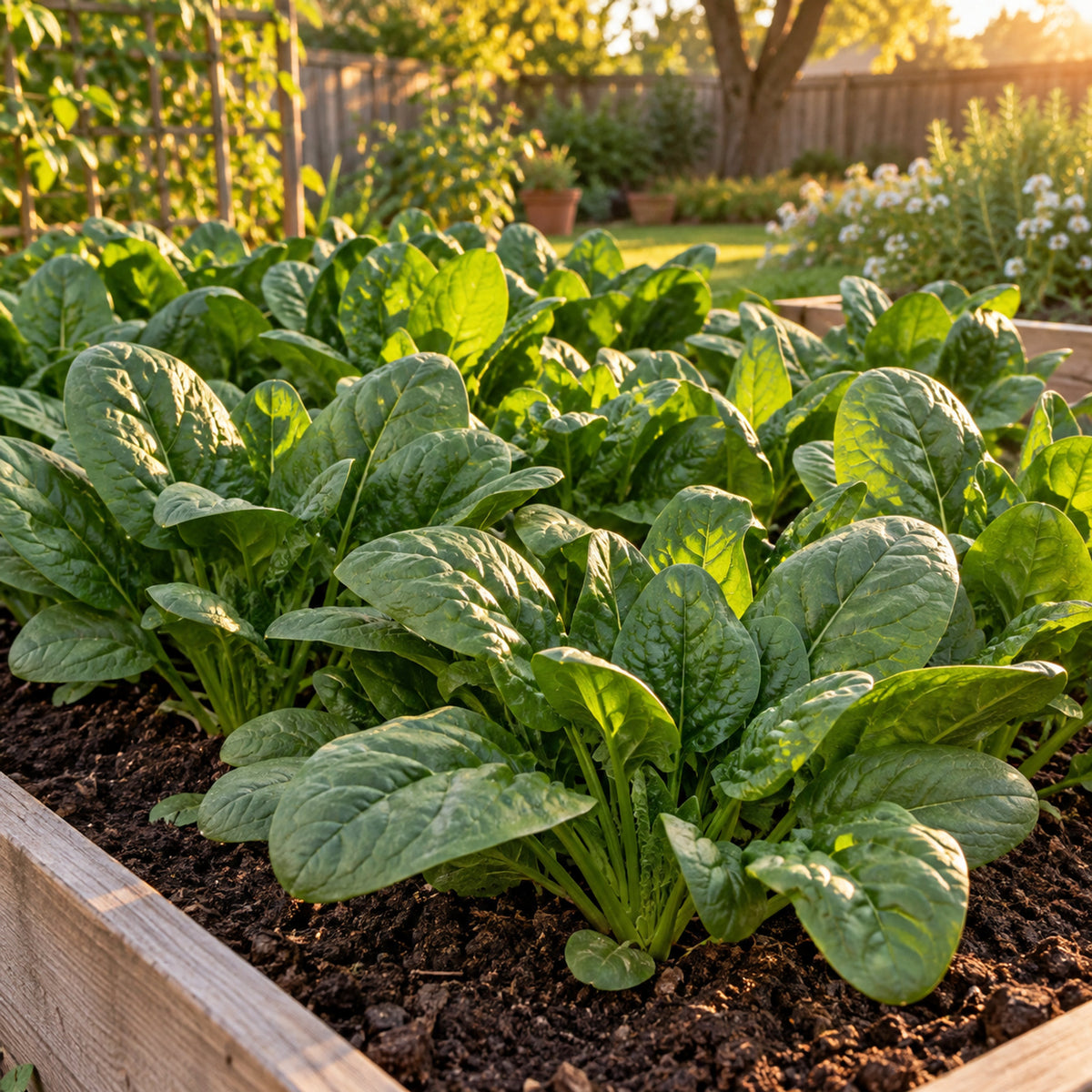 Lavewa Open Pollinated Spinach Seeds growing in a home garden