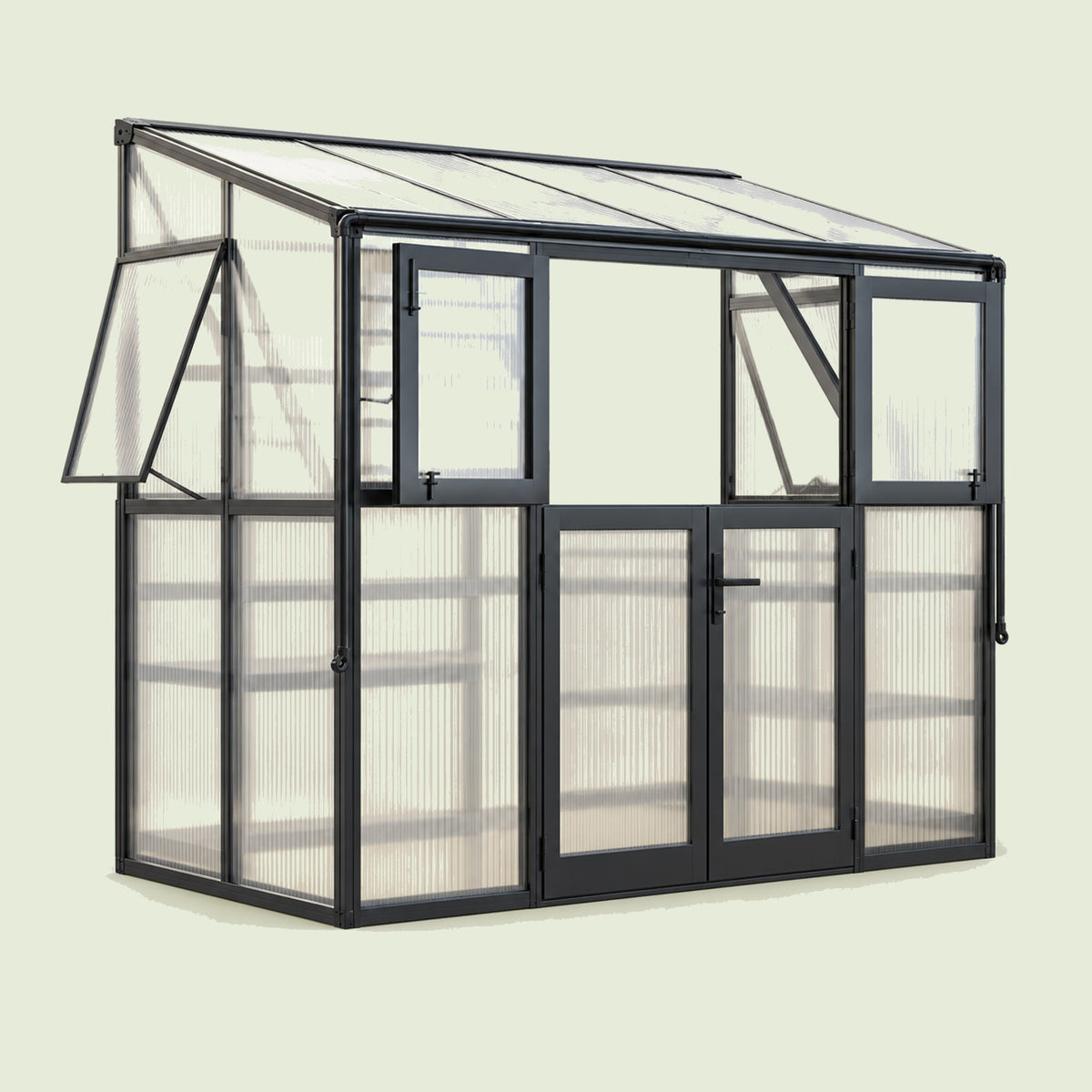 Lean-To Greenhouse, 4.5 x 8.5 Feet on a soft green background
