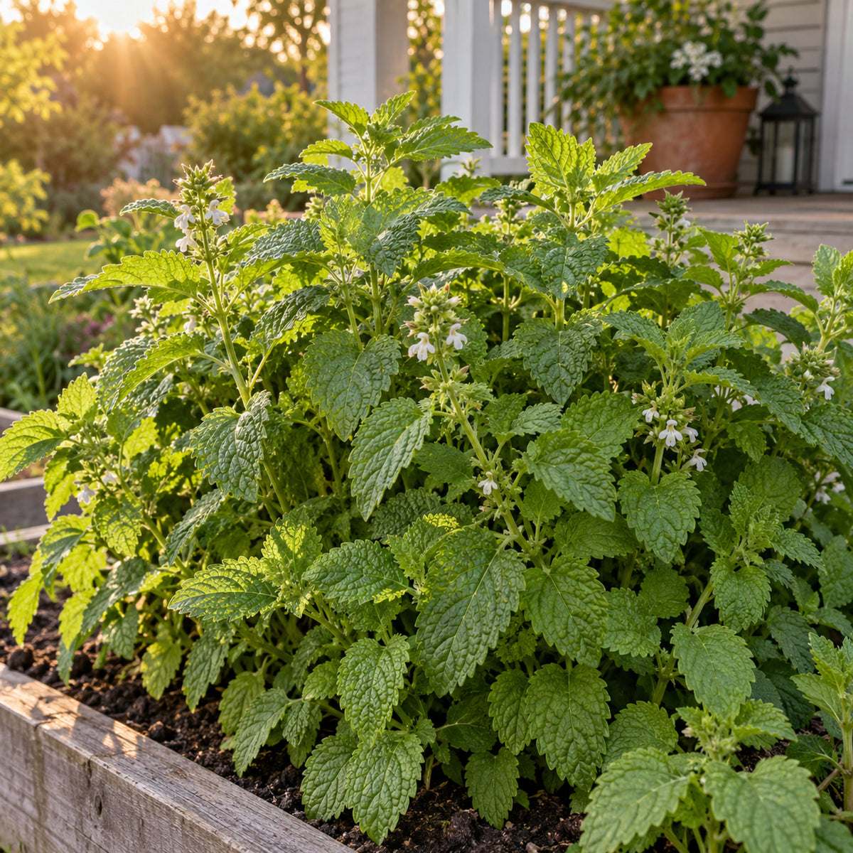 Lemon Balm Herb Seeds growing in a home garden