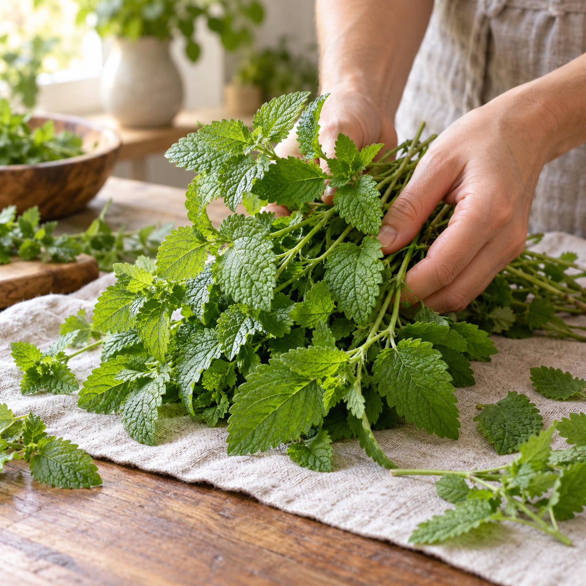 Lemon Balm Herb Seeds harvest up close