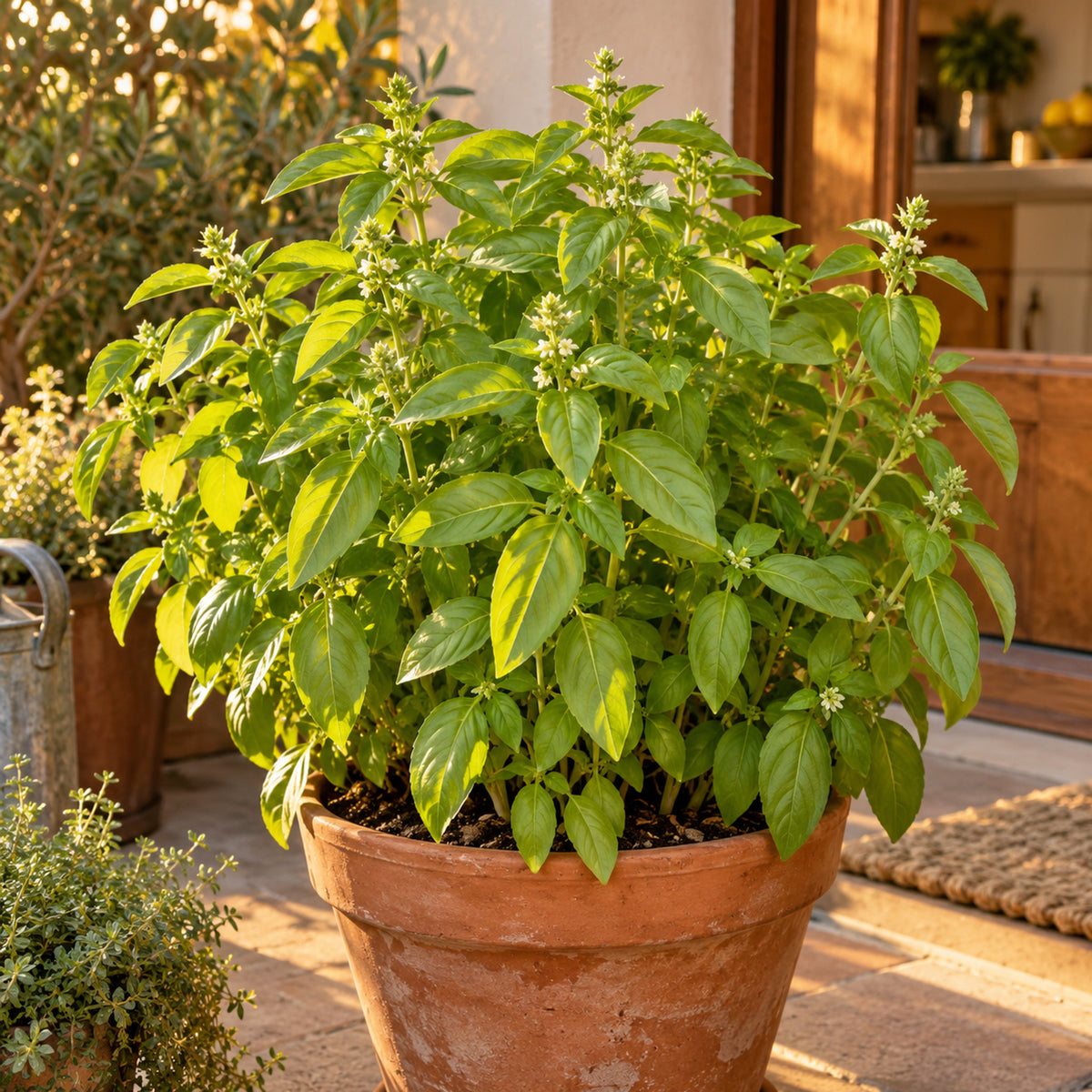 Lemon Basil Herb Seeds growing in a home garden