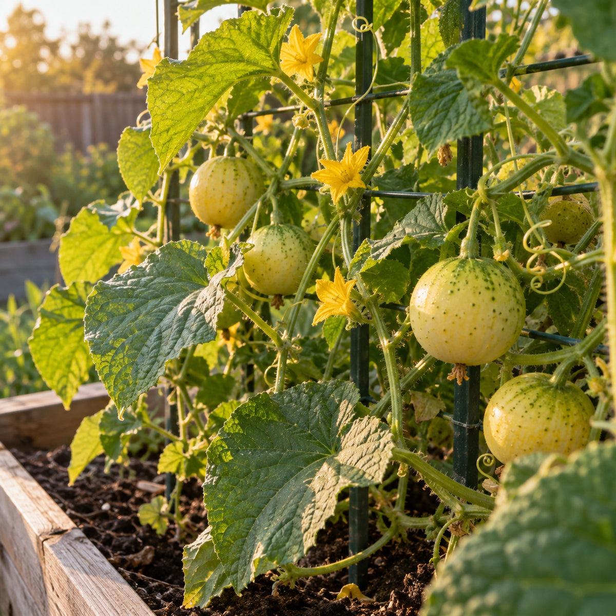 Lemon Round Cucumber Seeds growing in a home garden
