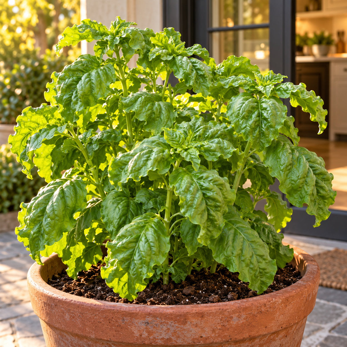 Lettuce Leaf Sweet Basil Seeds growing in a home garden