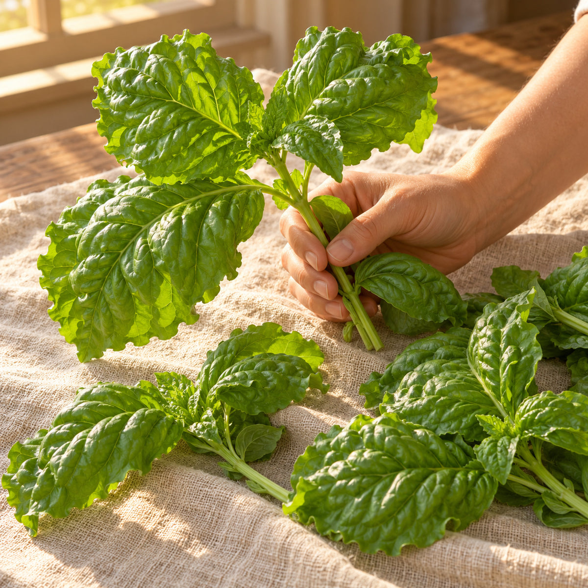 Lettuce Leaf Sweet Basil Seeds harvest up close