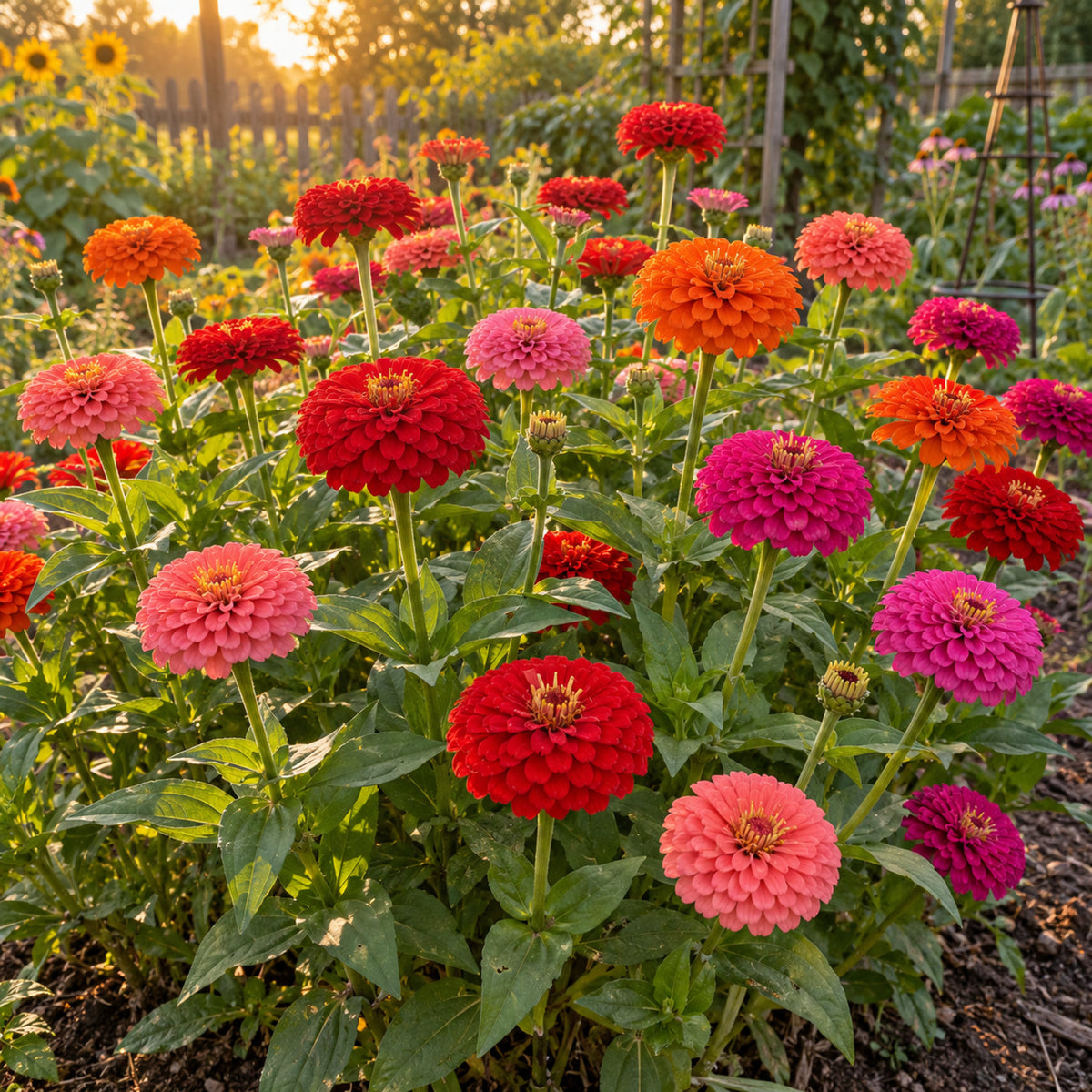 Lilliput Double Zinnia Flower Seeds growing in a home garden