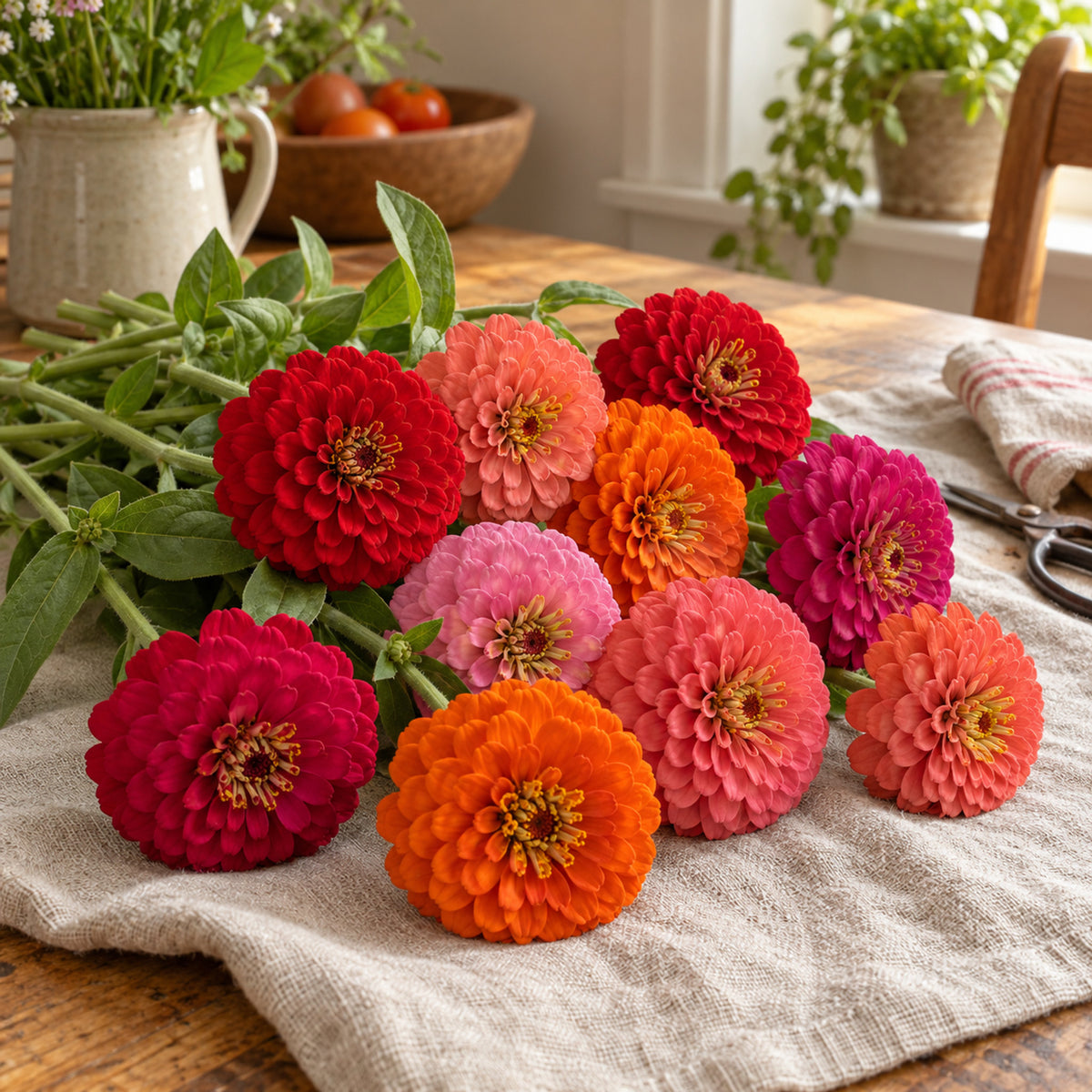Lilliput Double Zinnia Flower Seeds harvest up close