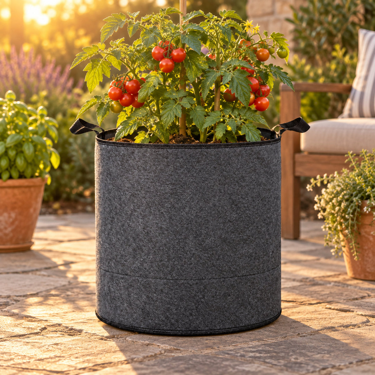Lined Fabric Grow Bags in use in a home garden