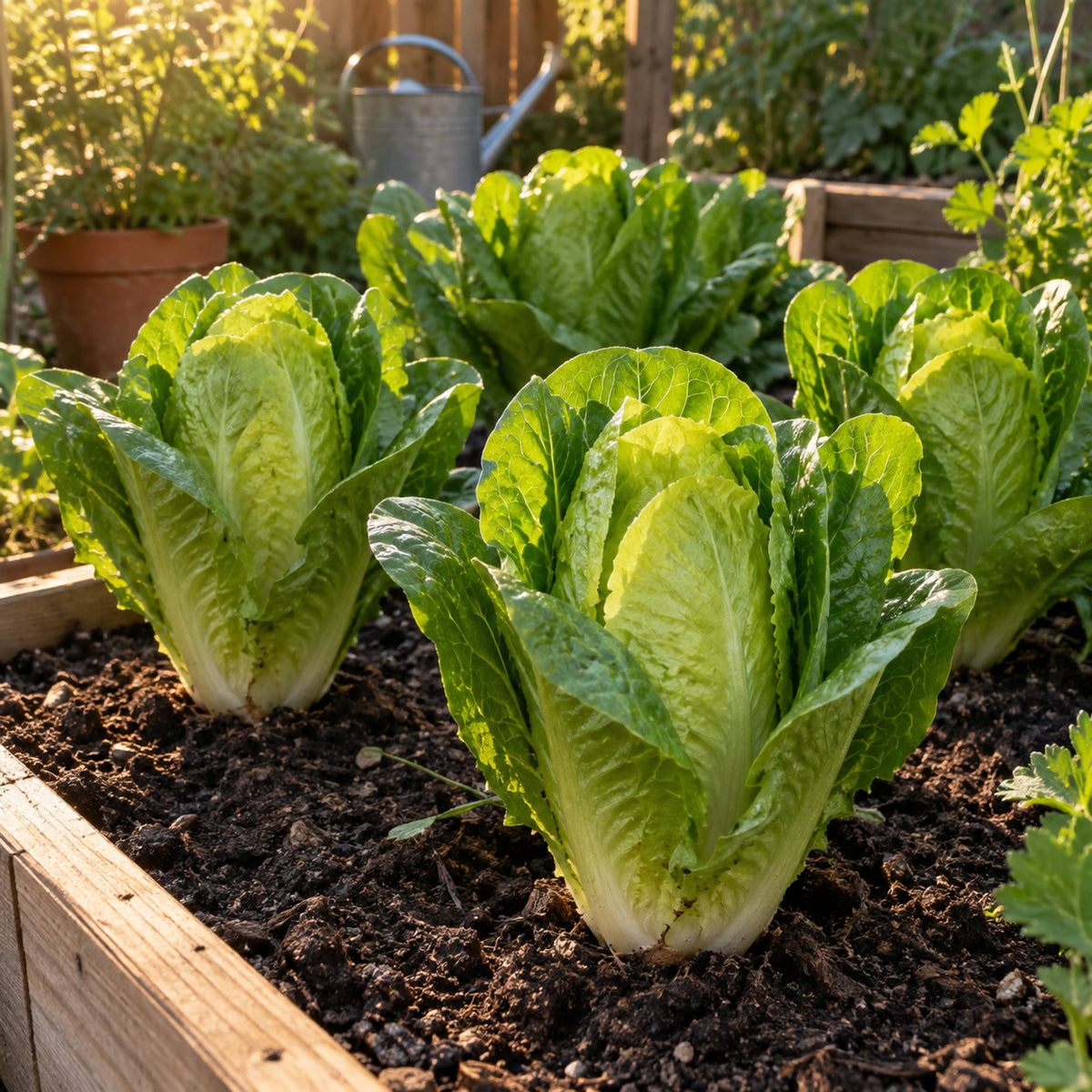 Little Gem Mini Romaine Lettuce Seeds growing in a home garden