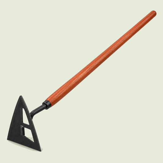 Long-Handle Garden Bed Hoe on a soft green background