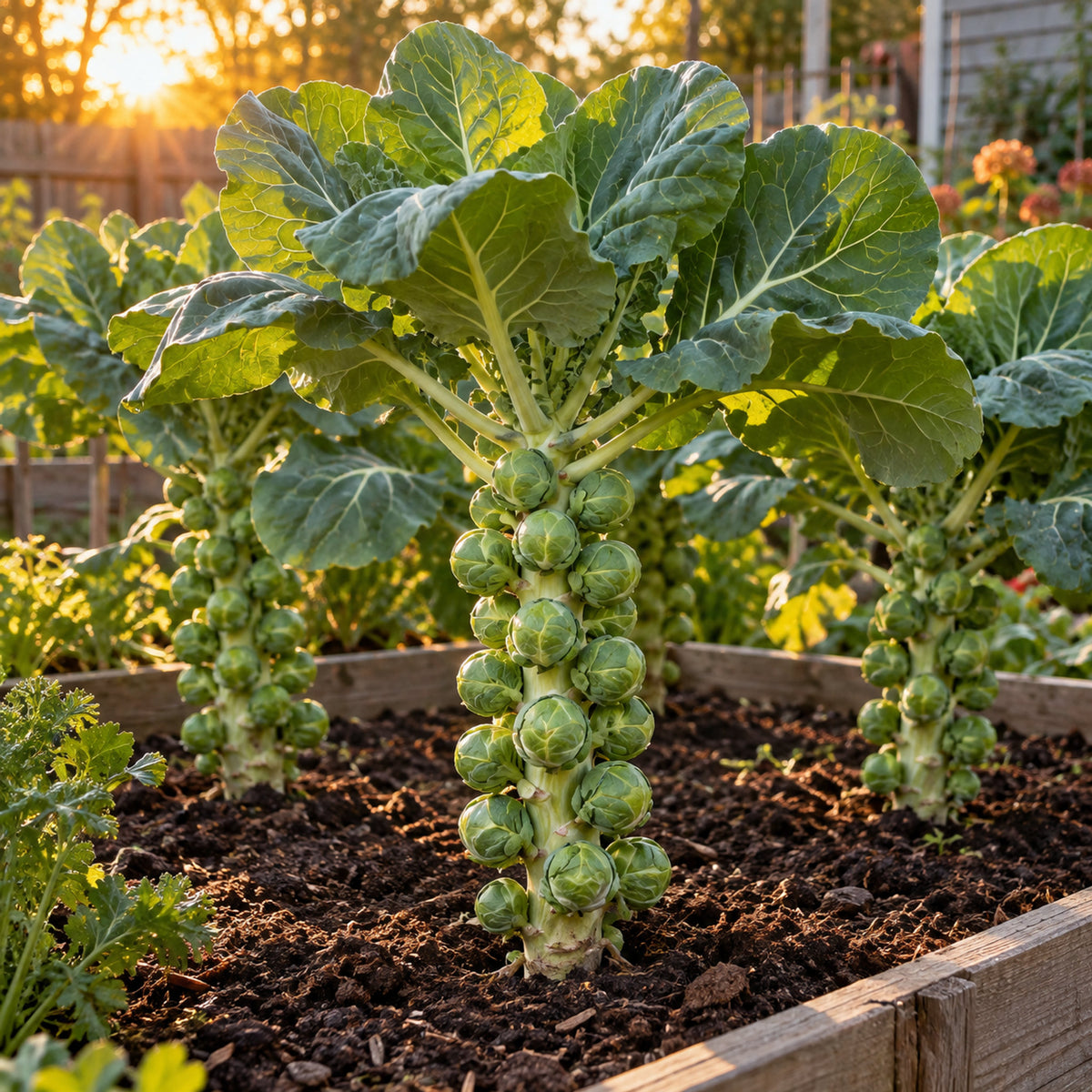 Long Island Improved Brussels Sprouts Seeds growing in a home garden