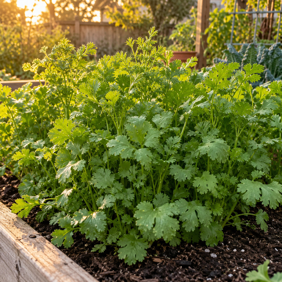 Long Standing Santo Cilantro Seeds growing in a home garden