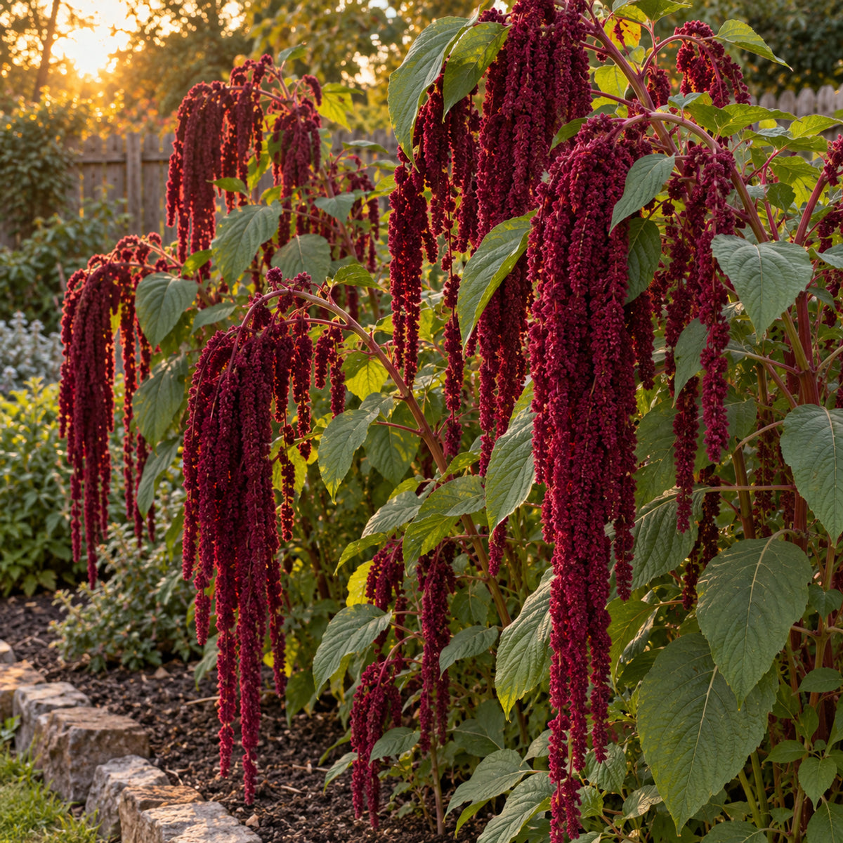 Love Lies Bleeding Amaranth Seeds growing in a home garden