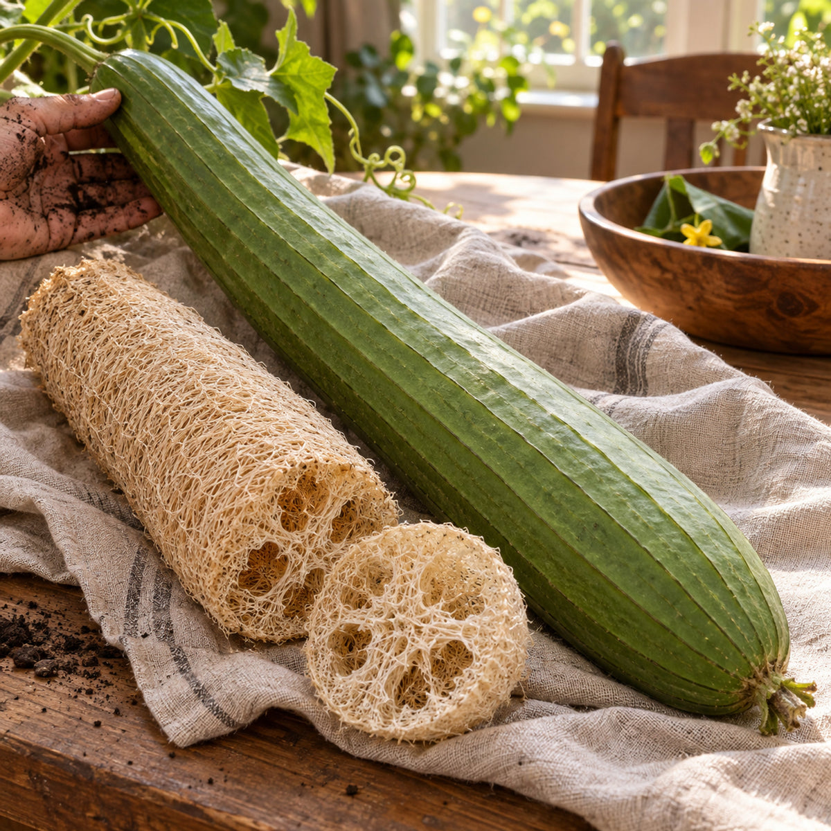 Luffa Sponge Gourd Seeds harvest up close
