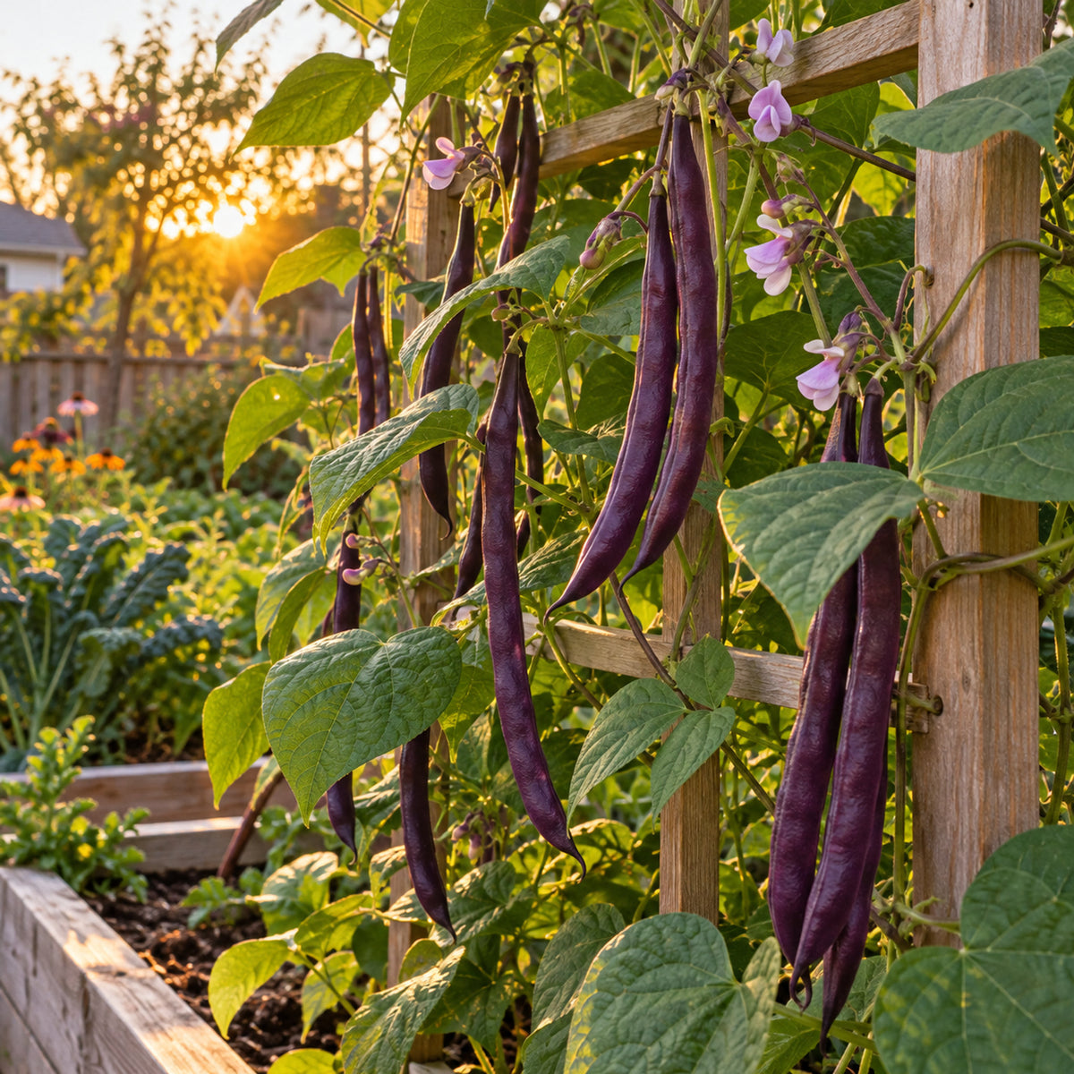 Majesty Pole Bean Seeds growing in a home garden