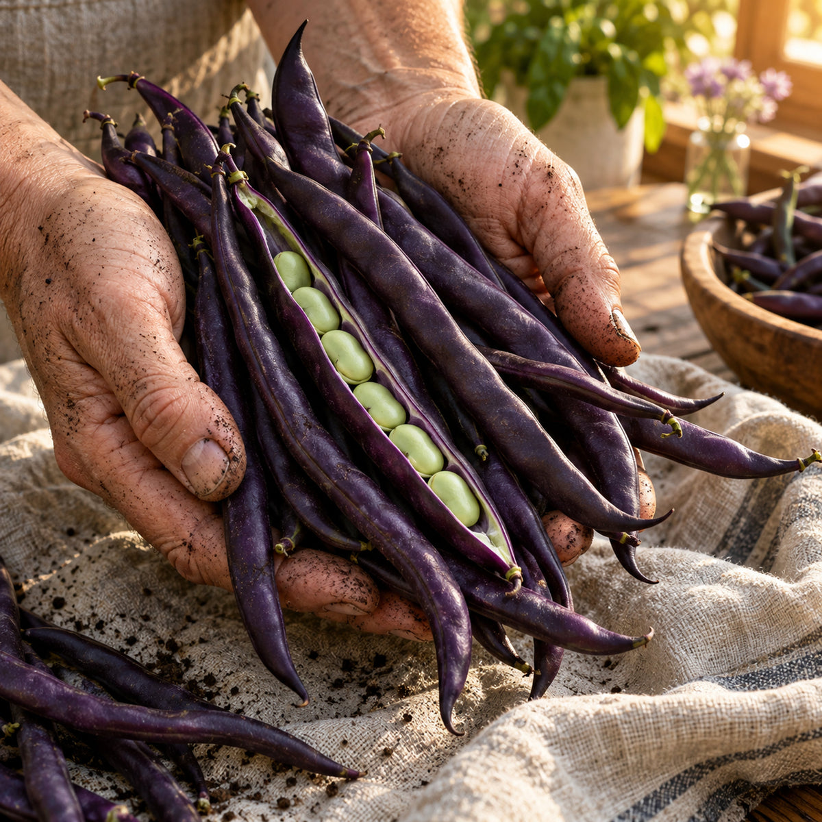 Majesty Pole Bean Seeds harvest up close