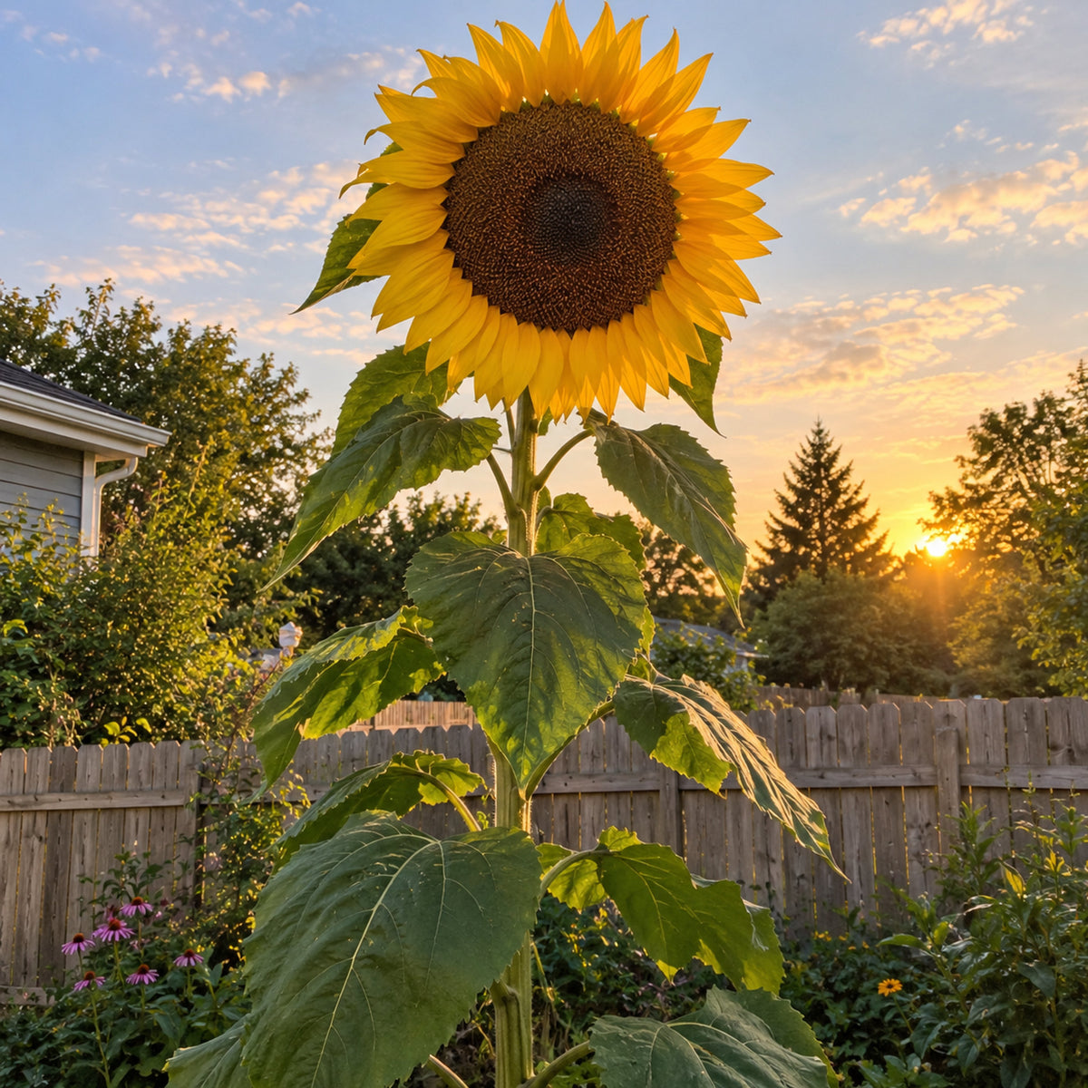 Mammoth Giant Sunflower Seeds growing in a home garden
