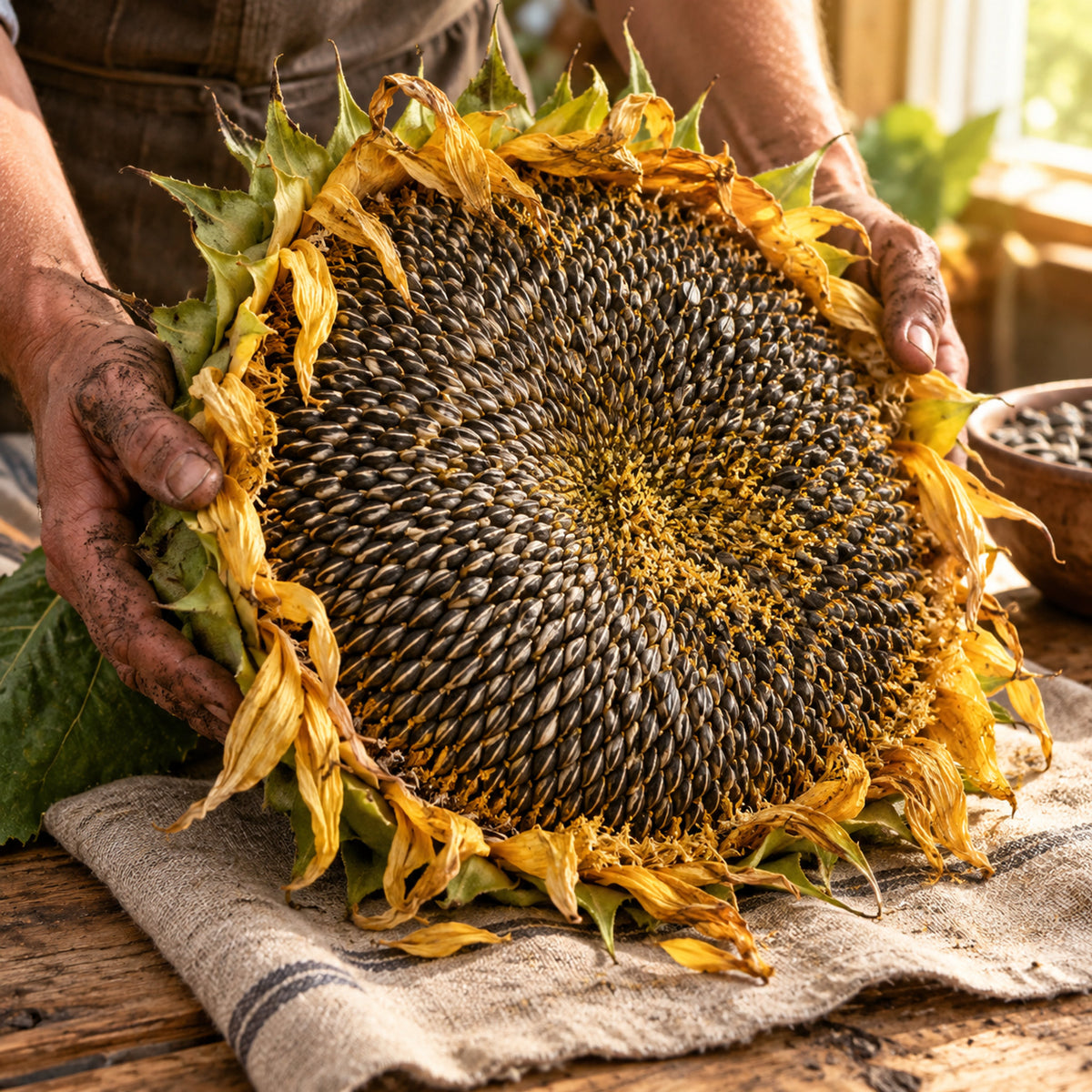 Mammoth Giant Sunflower Seeds harvest up close