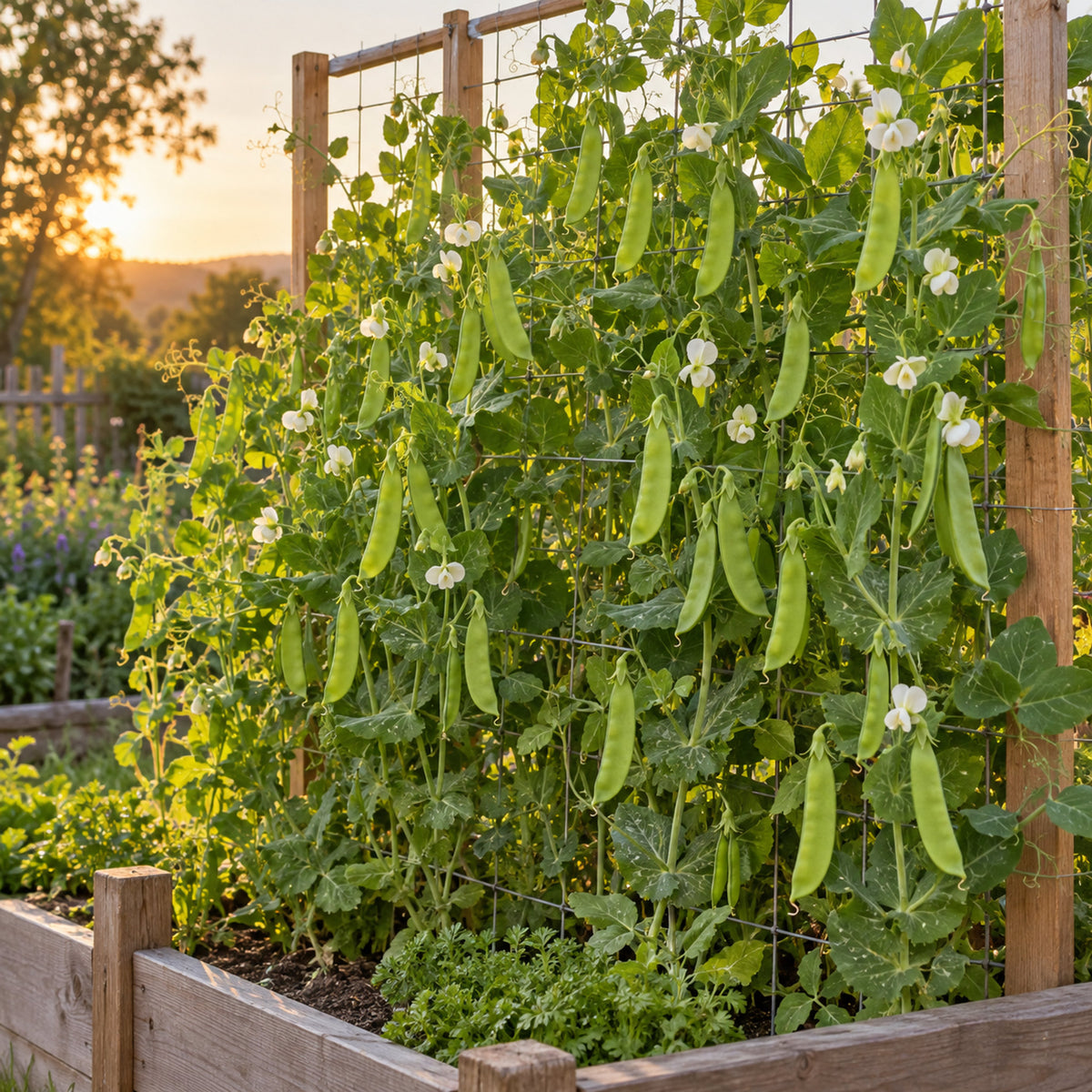 Mammoth Melting Snow Pea Seeds growing in a home garden