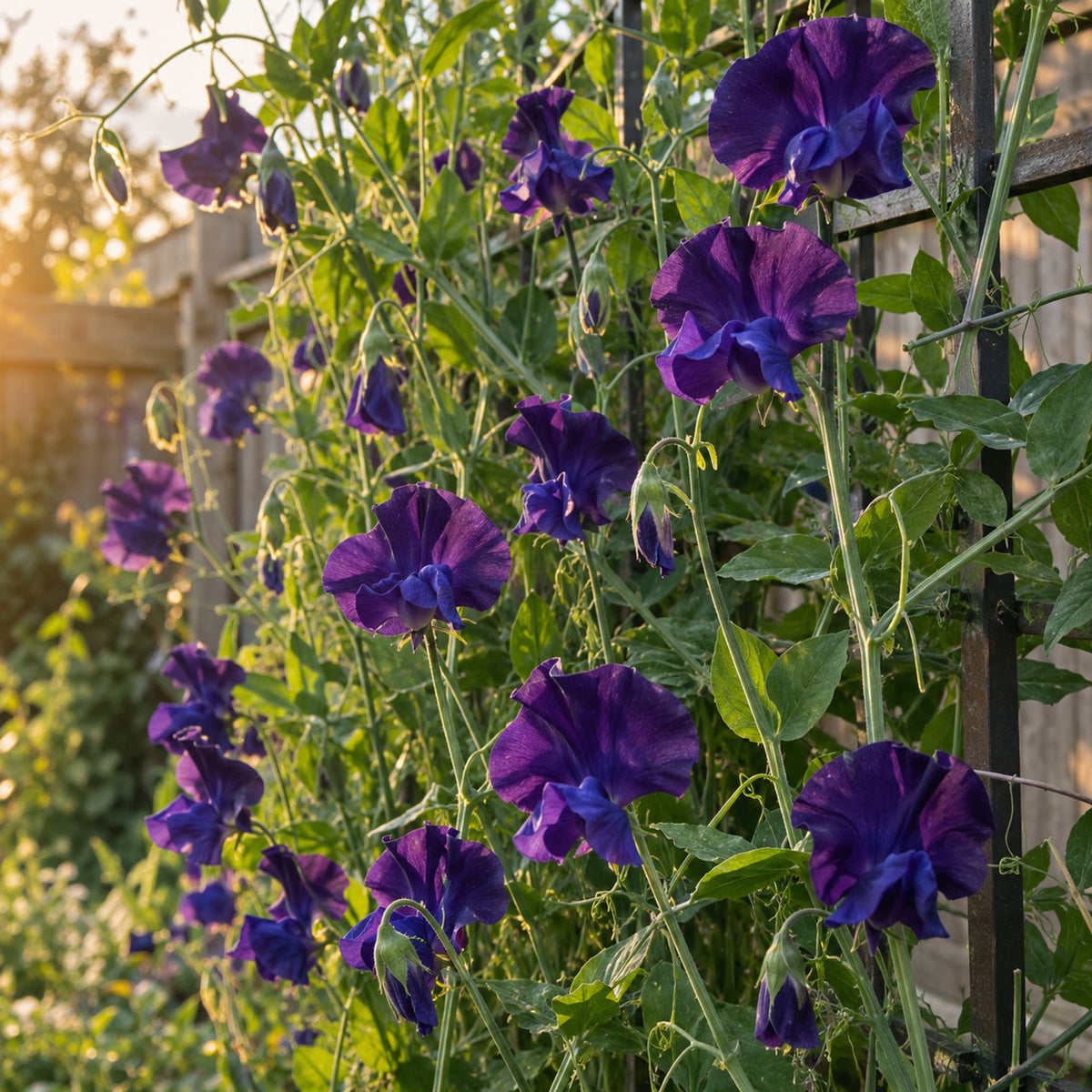 Mammoth Navy Blue Sweet Pea Seeds growing in a home garden