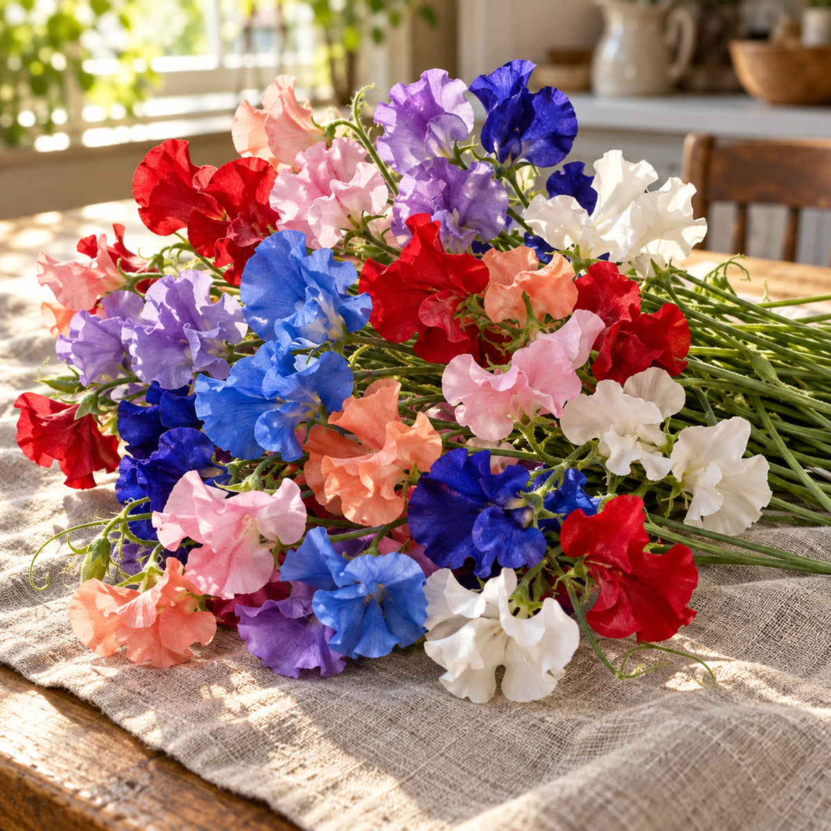 Mammoth Sweet Pea Flower Mix Seeds harvest up close