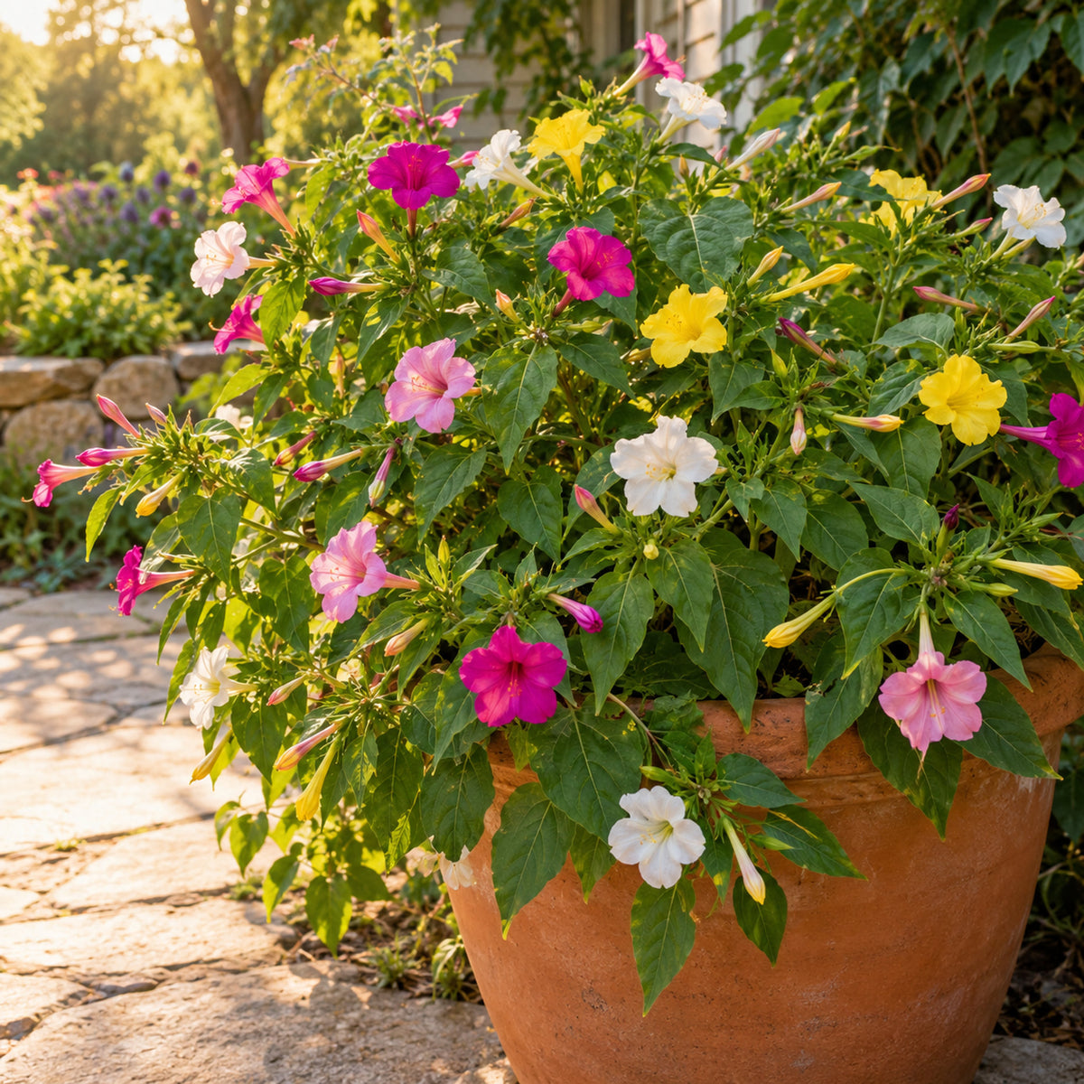 Marvel of Peru Four O Clock Flower Seeds growing in a home garden