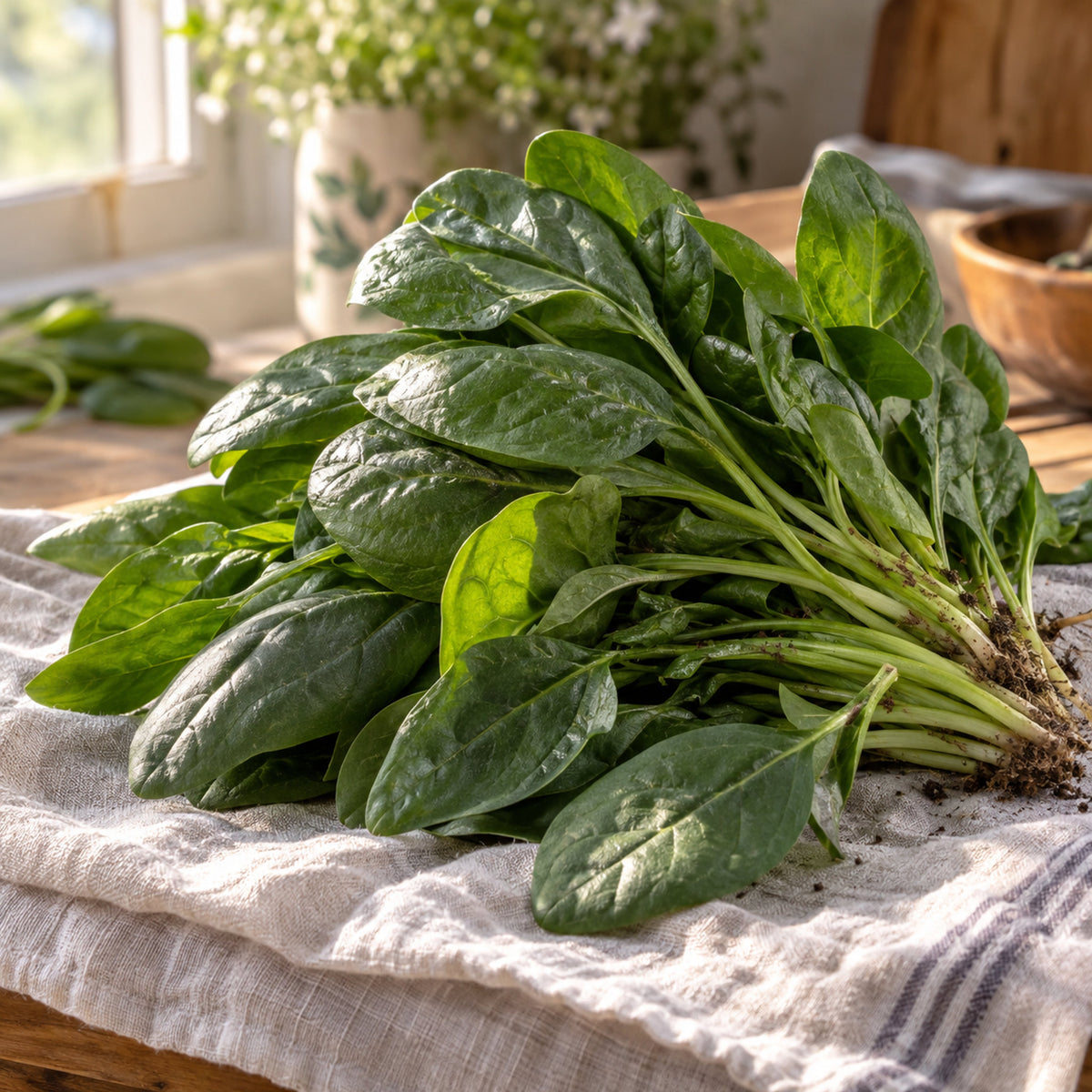Matador Smooth Leaf Spinach Seeds harvest up close