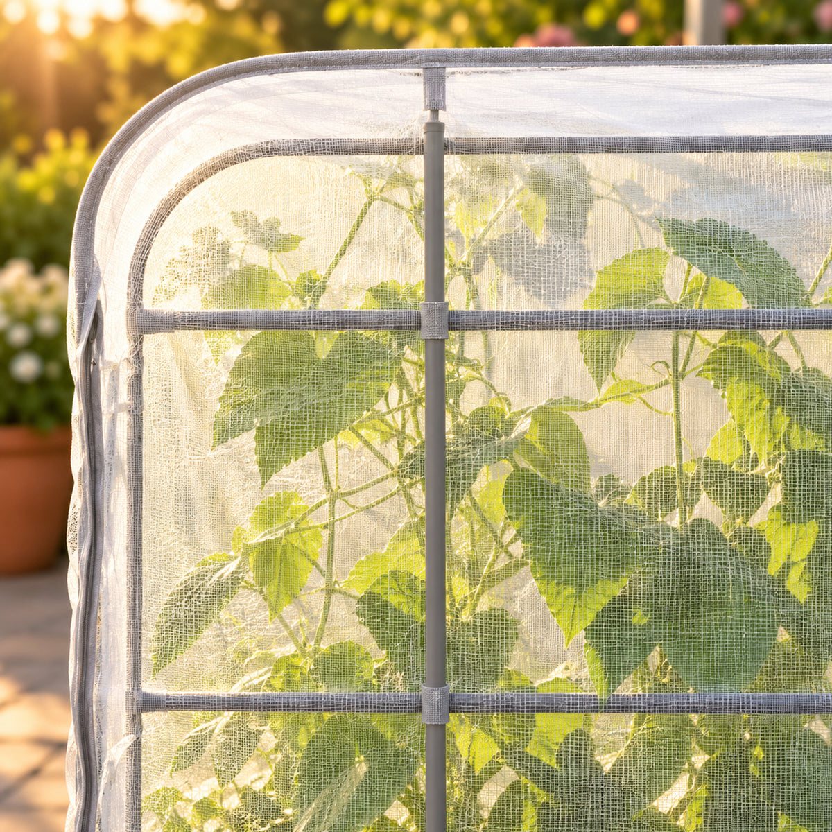 Mesh Cover and Trellis for 21 x 48 Inch Planter detail